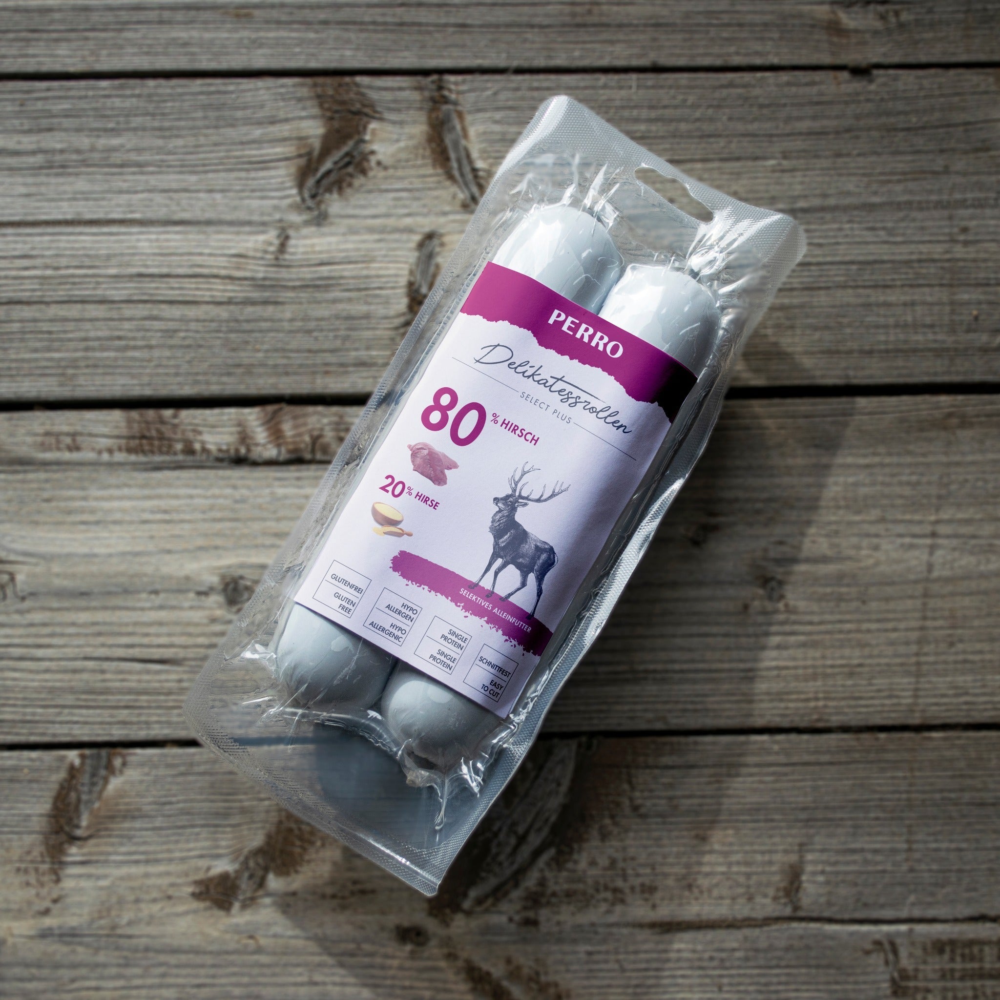 Perro Delikatessrolle No.2 Hirsch & Hirse - Hundewurst - Woofshack