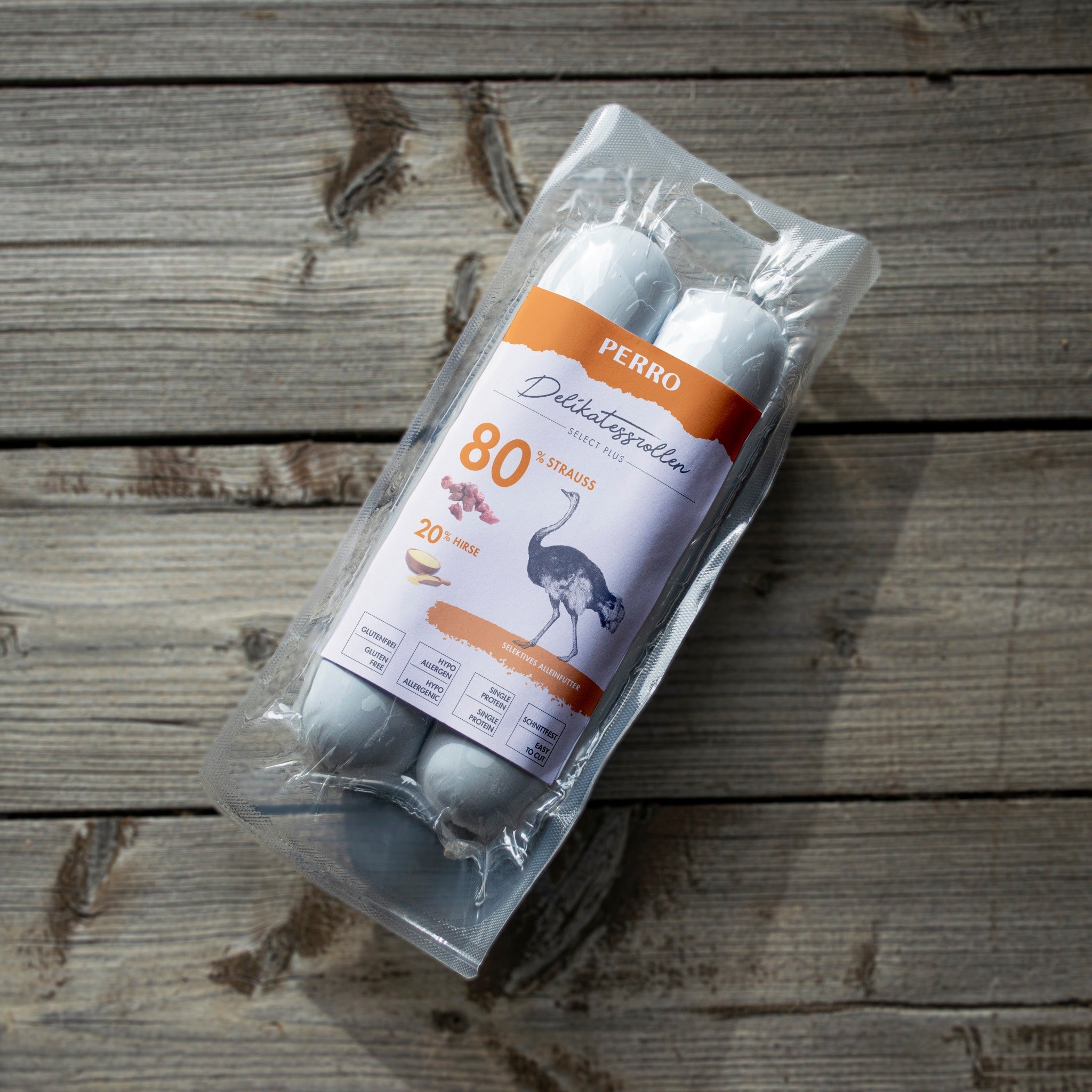 Perro Delikatessrolle No.2 Strauß & Hirse - Hundewurst - Woofshack