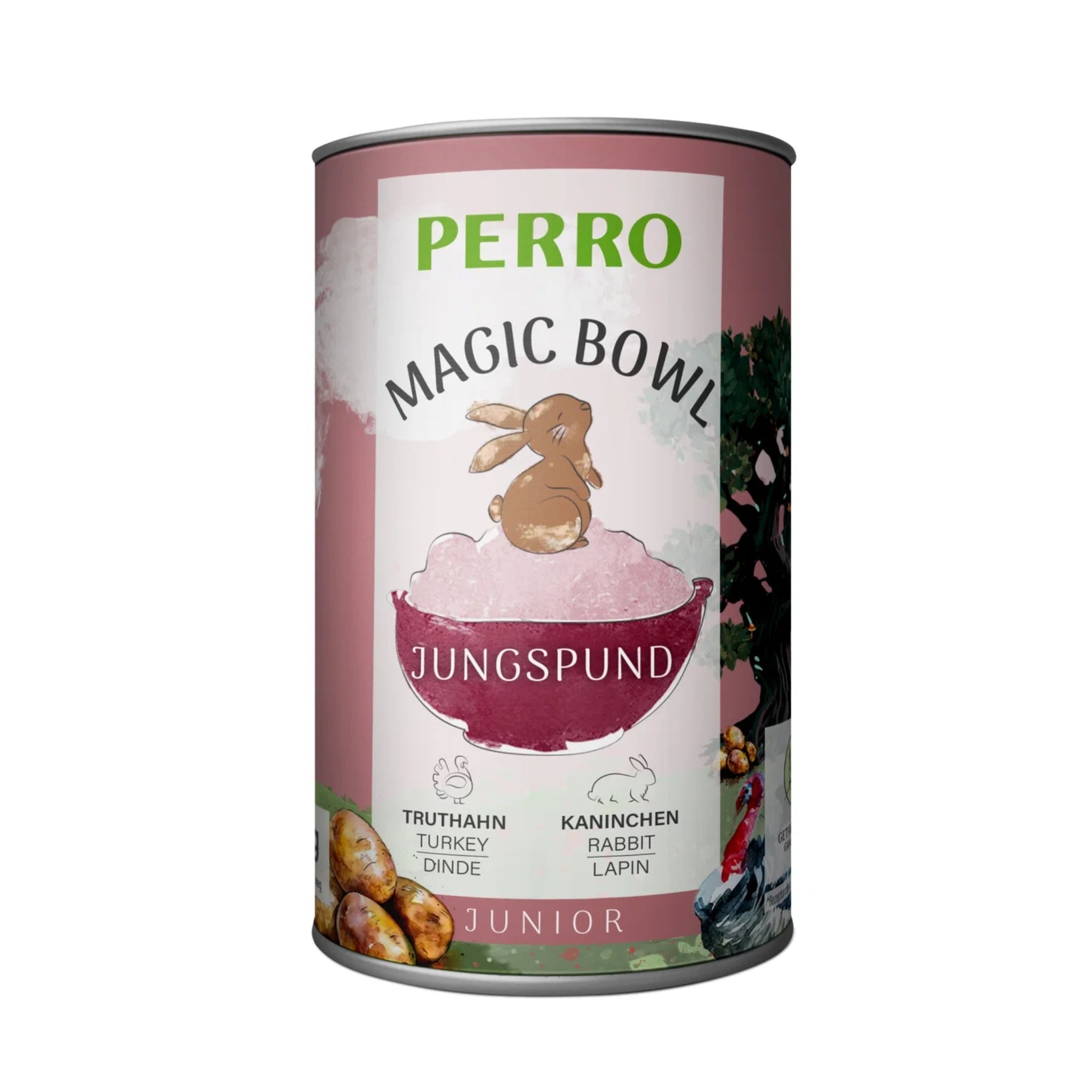 PERRO Magic Bowl Jungspund – Saftiges Nassfutter mit Truthahn & Kaninchen für Welpen & Junghunde | Getreidefrei, Magenfreundlich & Rundum Ausgewogen - Woofshack