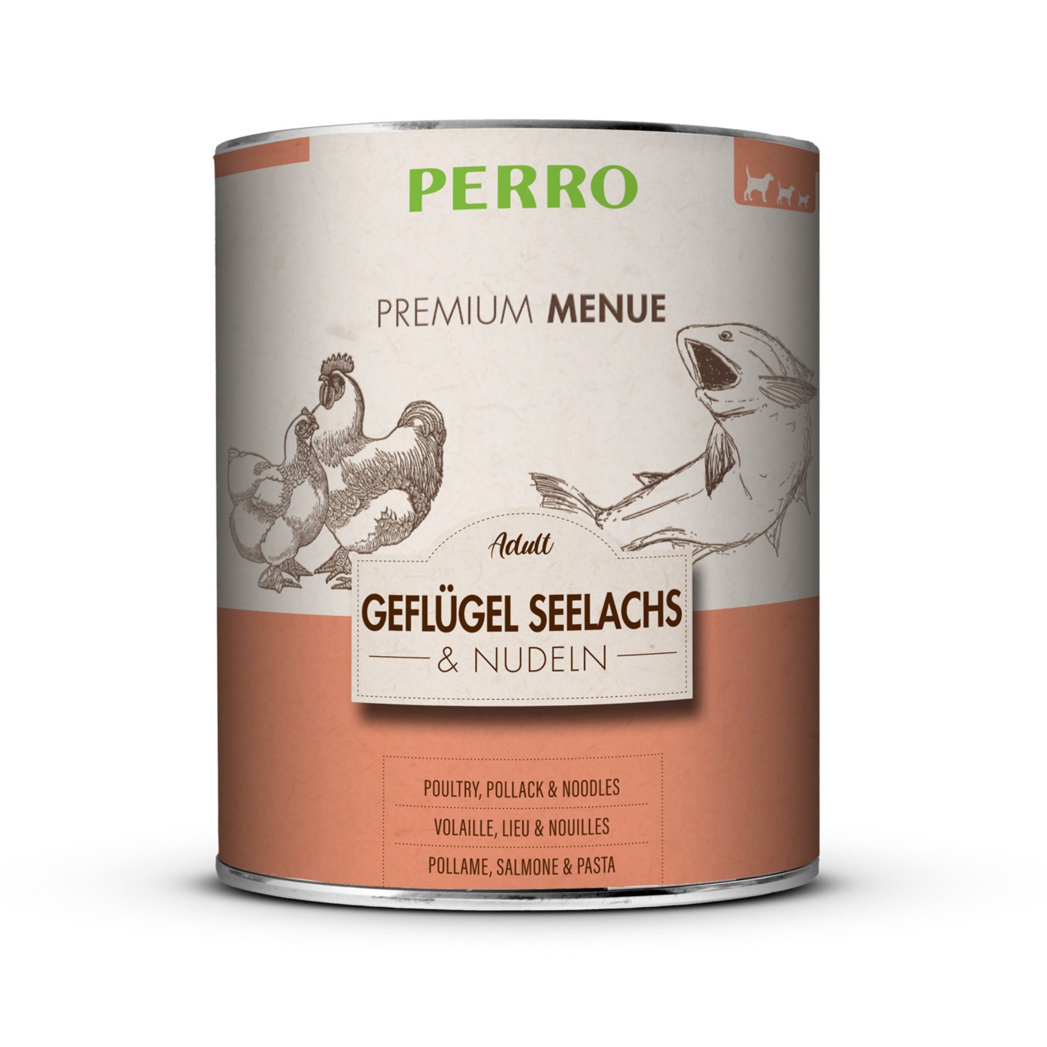 Perro Premium Menü Adult Geflügel, Seelachs & Nudeln - Nassfutter - Woofshack