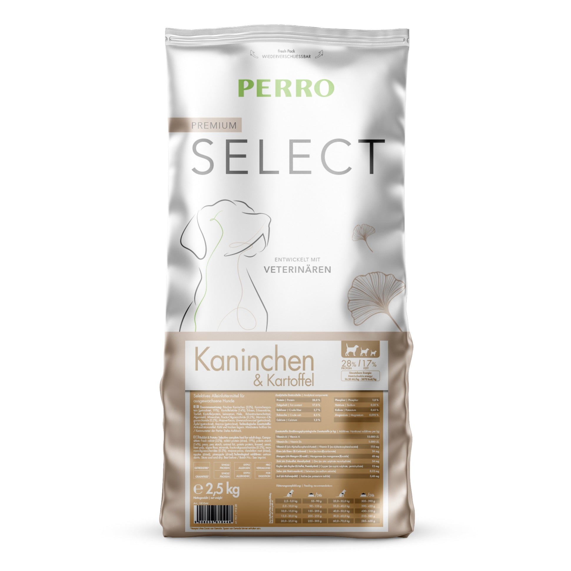 Perro Select Grainfree Kaninchen & Kartoffel – Getreidefreies Premium Trockenfutter für sensible Hunde mit Nahrungsmittelunverträglichkeiten