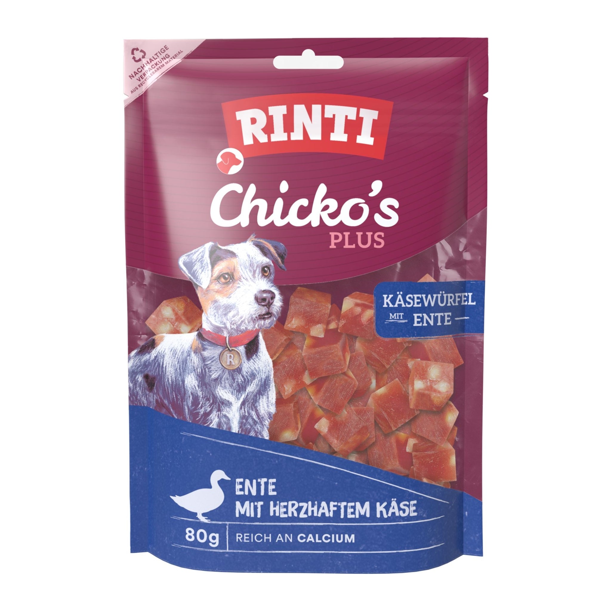 Rinti Chicko Plus Käsewürfel mit Ente, Hundesnack - Woofshack