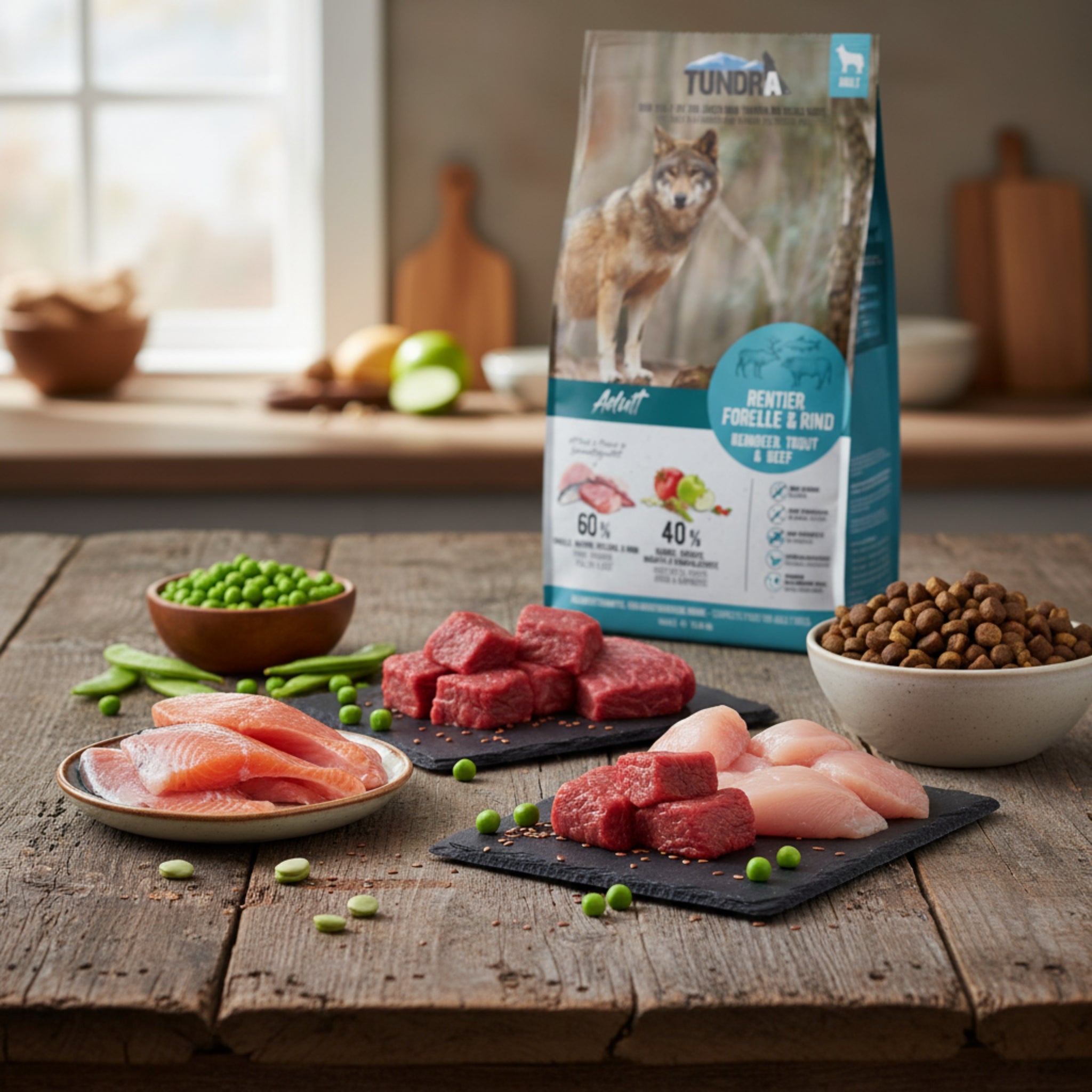 Tundra Dog Adult Premium Trockenfutter – Rentier, Forelle & Rind – Getreidefreie Vollnahrung mit 70% Fleischanteil für ausgewachsene Hunde aller Rassen - Woofshack