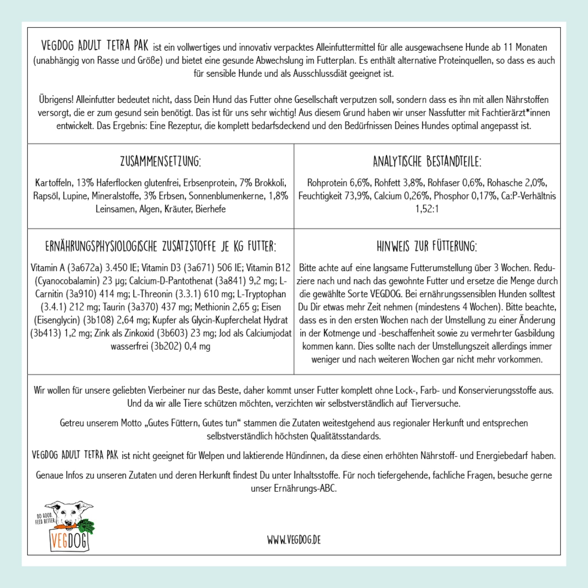 VEGDOG Adult Erbsen & Haferflocken, Hunde Nassfutter - Woofshack