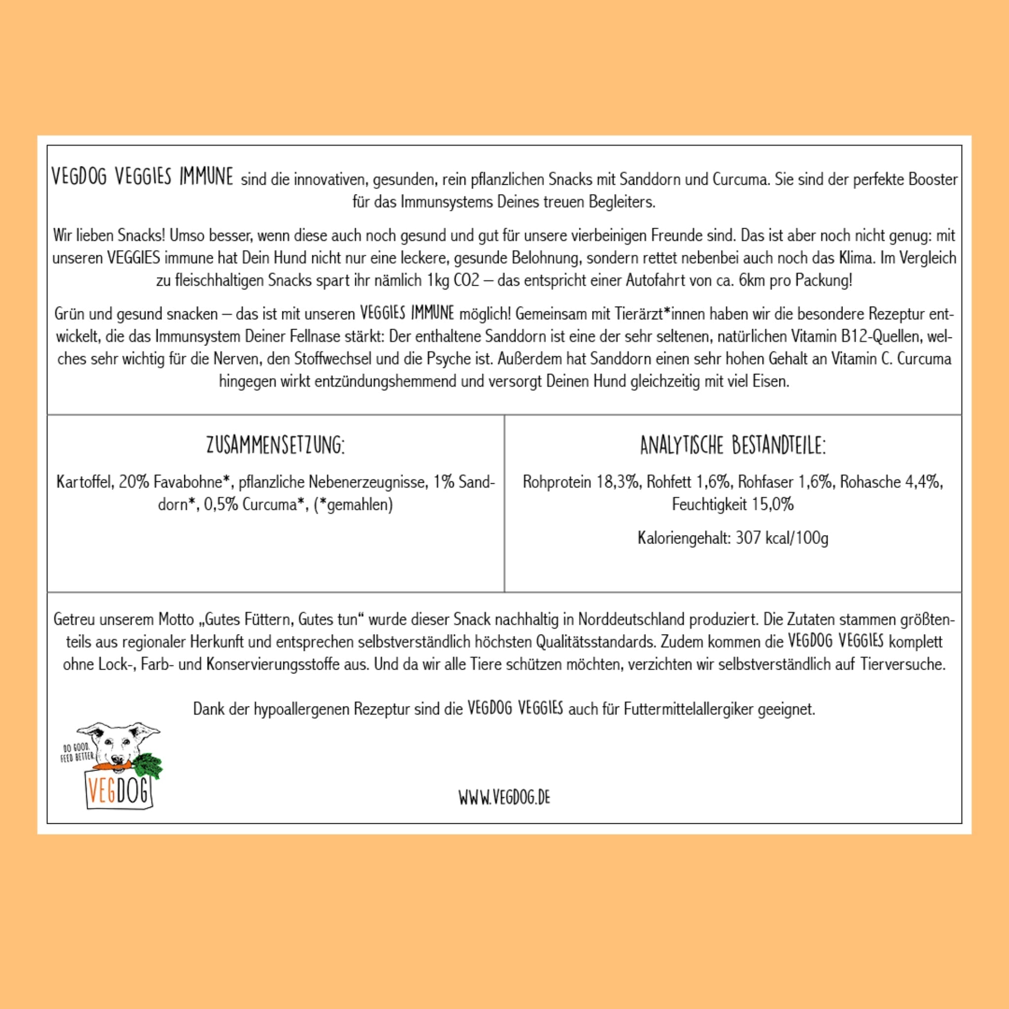 VEGDOG Veggies Immune, Veganer Hundesnack - Woofshack