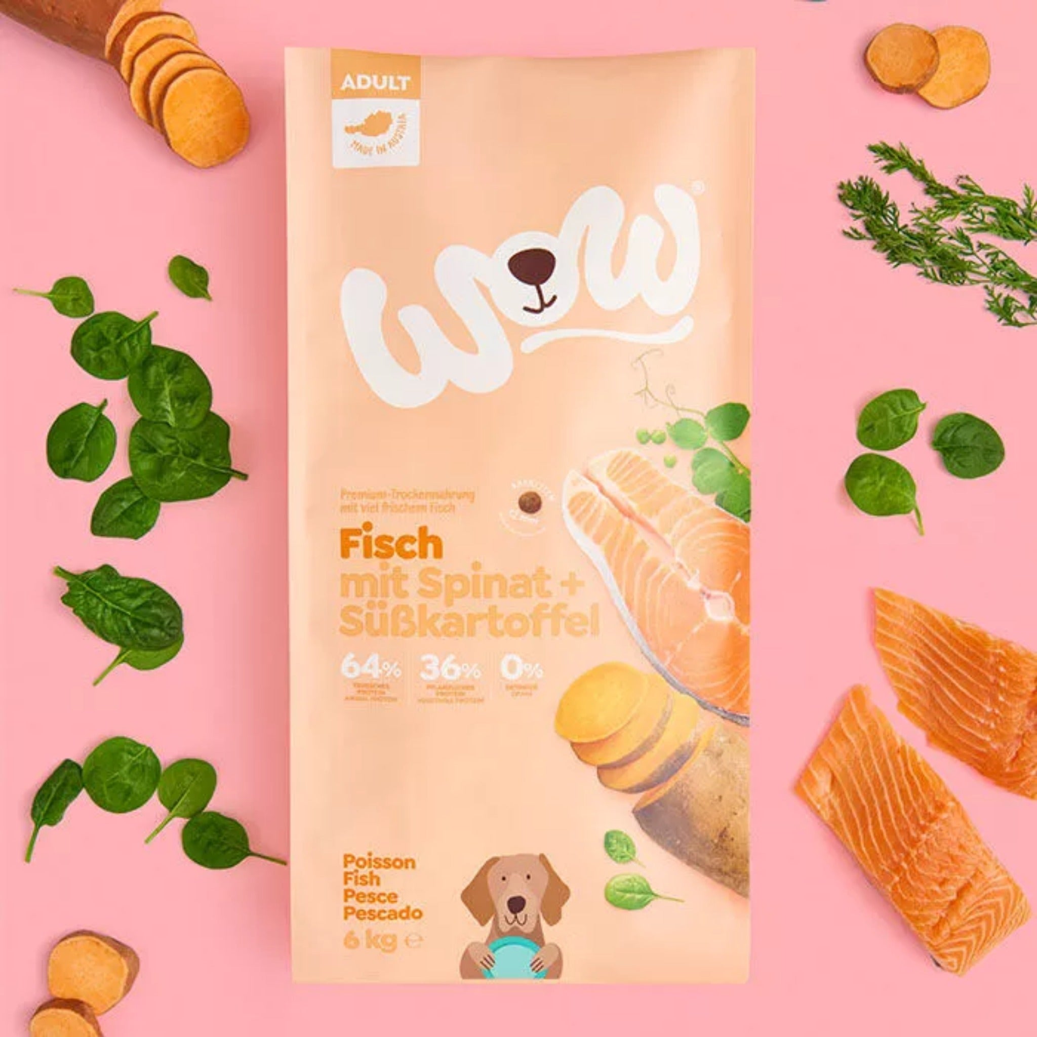 WOW Adult Hundetrockenfutter - Fisch, Spinat & Süßkartoffel - Woofshack