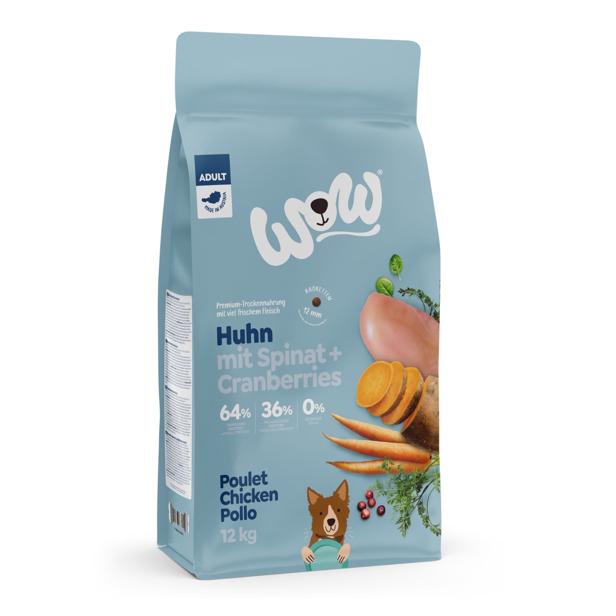 WOW Adult Hundetrockenfutter - Huhn, Spinat & Cranberries - Woofshack