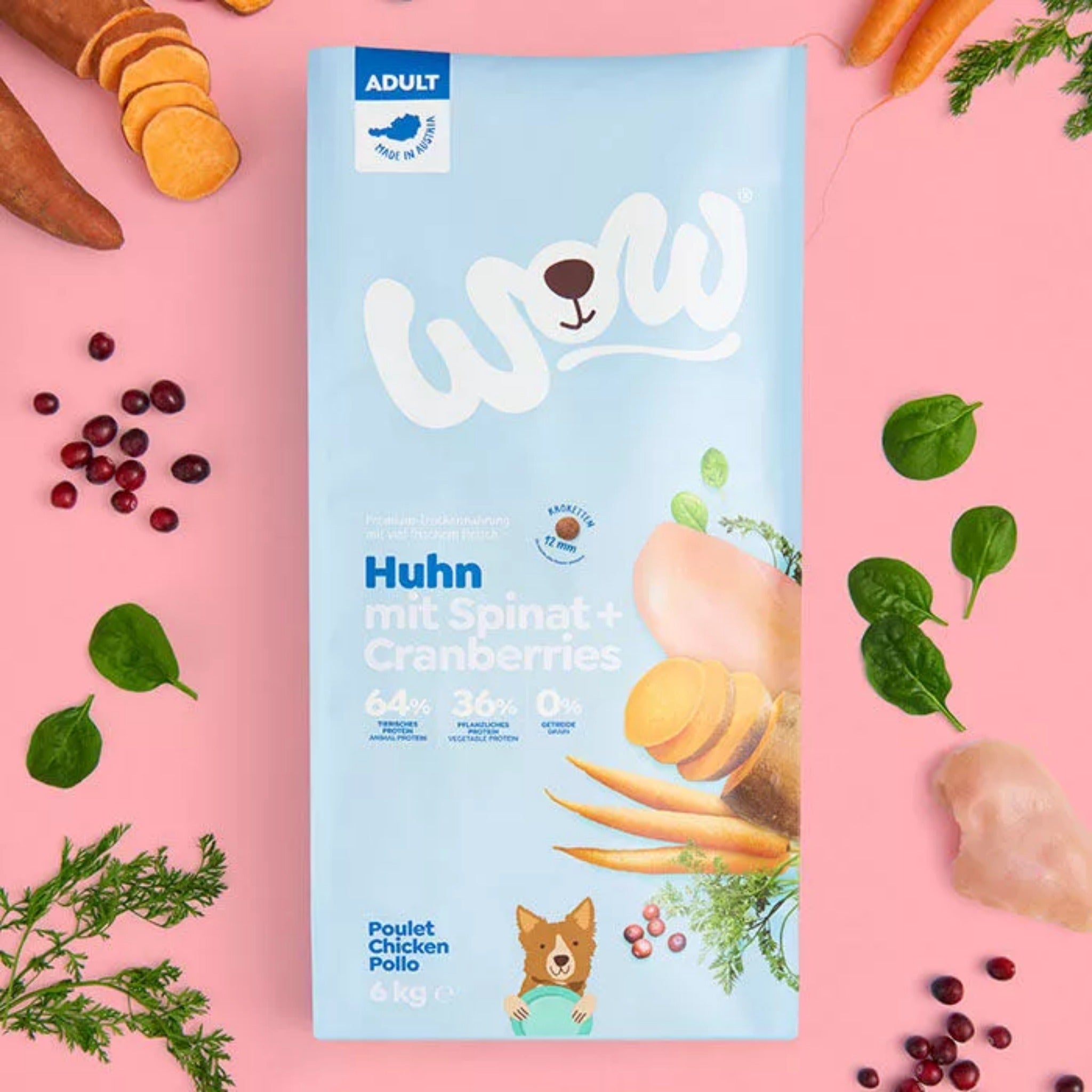 WOW Adult Hundetrockenfutter - Huhn, Spinat & Cranberries - Woofshack