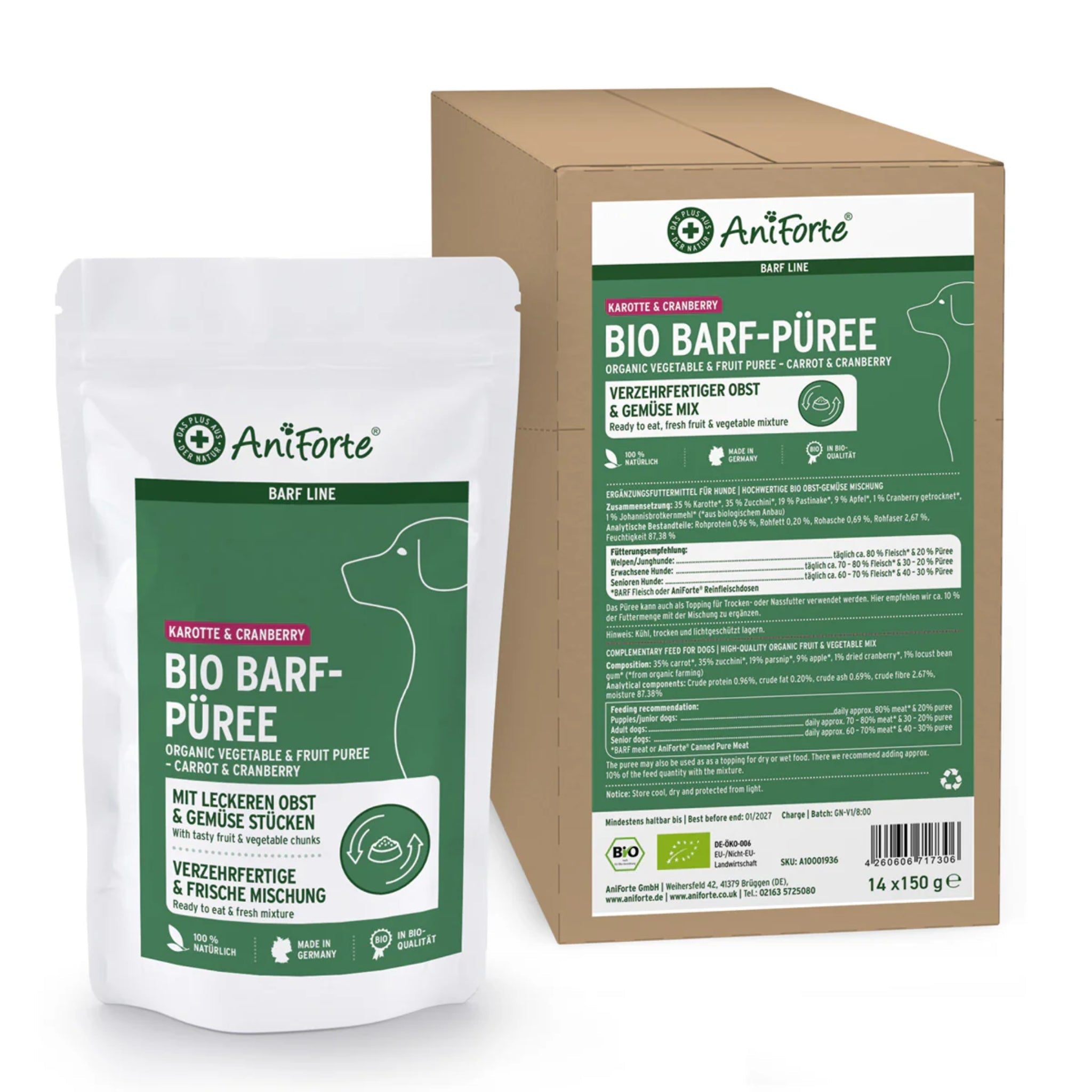 AniForte BIO BARF - Püree mit Karotte &amp; Cranberry für Hunde - Woofshack