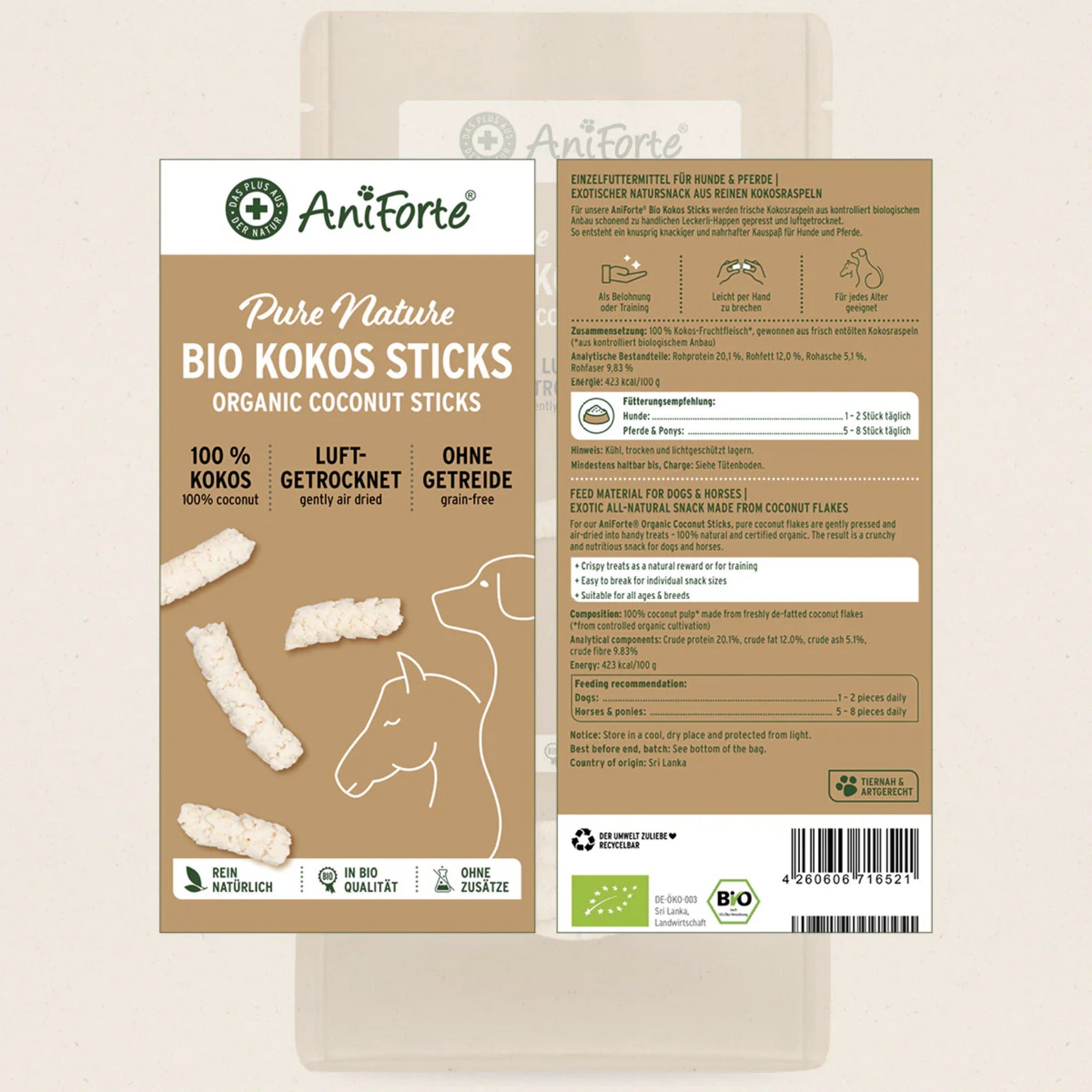AniForte Bio Kokos-Sticks für Hunde &amp; Pferde – Natürliche, getreidefreie Belohnung mit wertvollen Nährstoffen für gesunde Haut &amp; glänzendes Fell