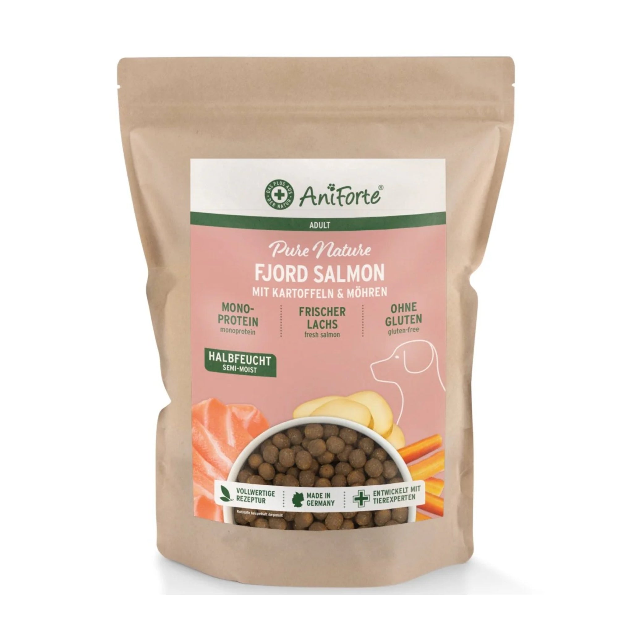 AniForte Pure Nature Fjord Salmon Premium Lachs Trockenfutter – Kaltgepresst &amp; Hochverdaulich für ausgewachsene &amp; ältere Hunde