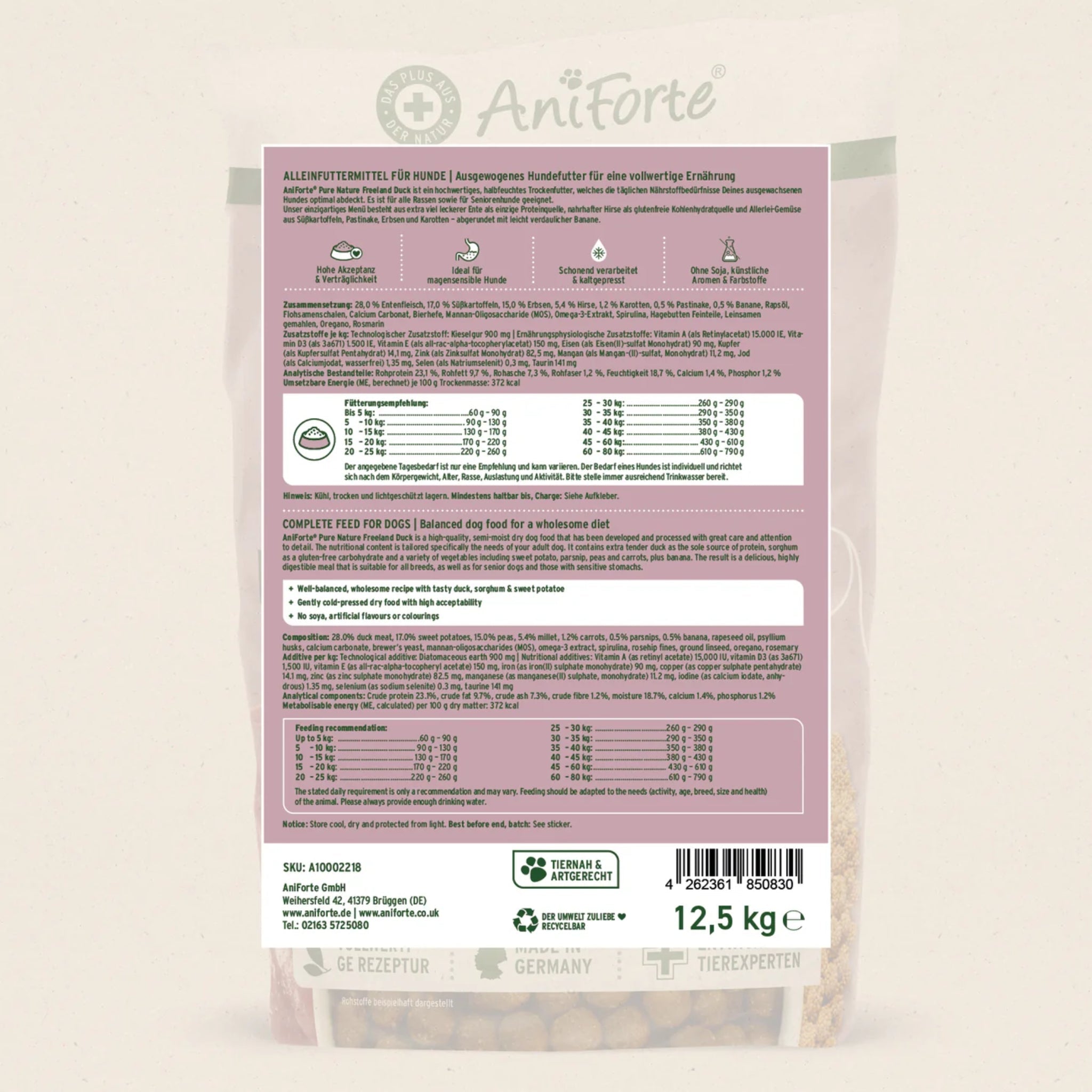 AniForte Freeland Duck Hunde Trockenfutter – Halbfeucht, Leicht Verdaulich &amp; Reich an Omega - 3 für Sensible Hunde - Woofshack