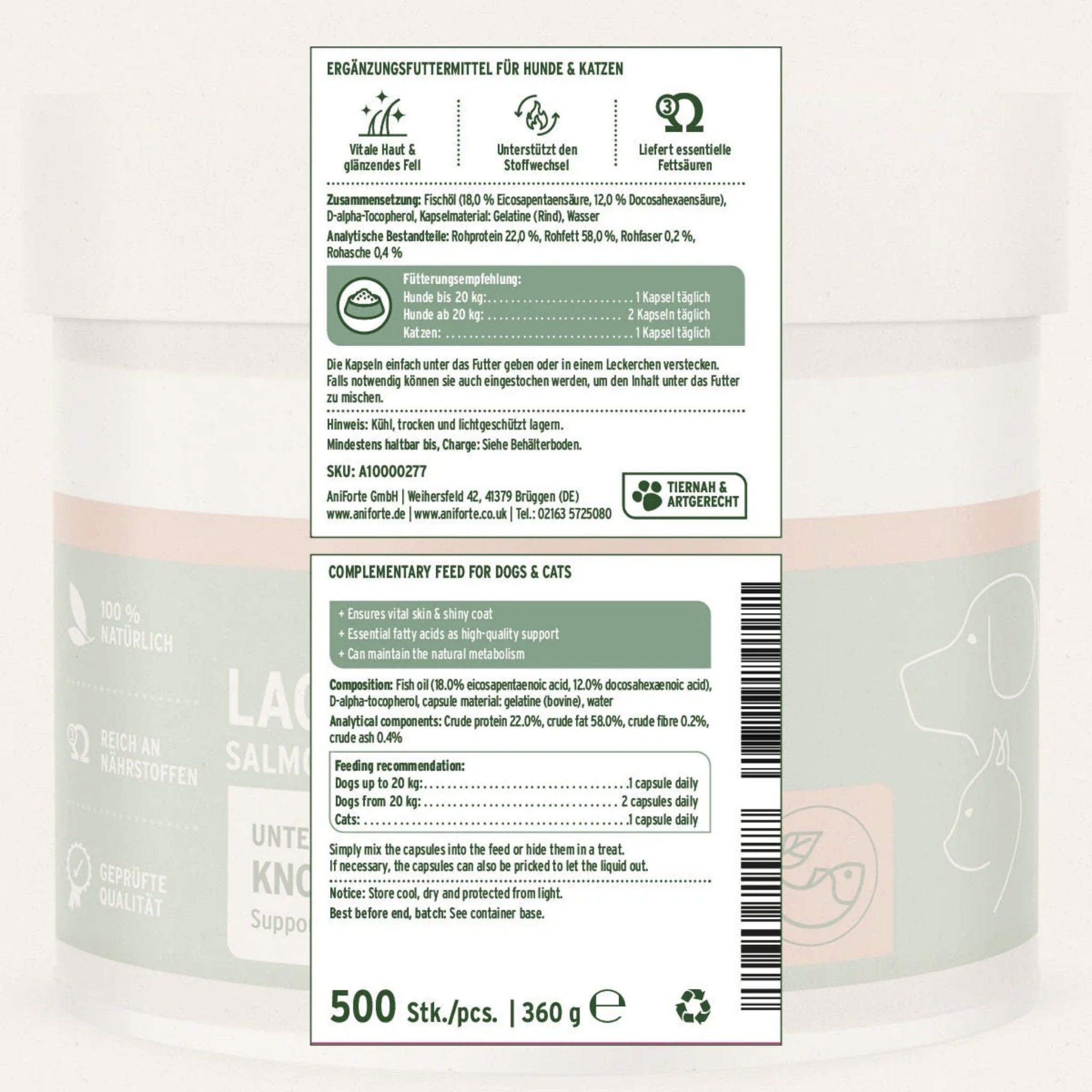 AniForte Lachsöl Kapseln für Hunde – Omega-3 für glänzendes Fell, gesunde Haut &amp; starke Gelenke