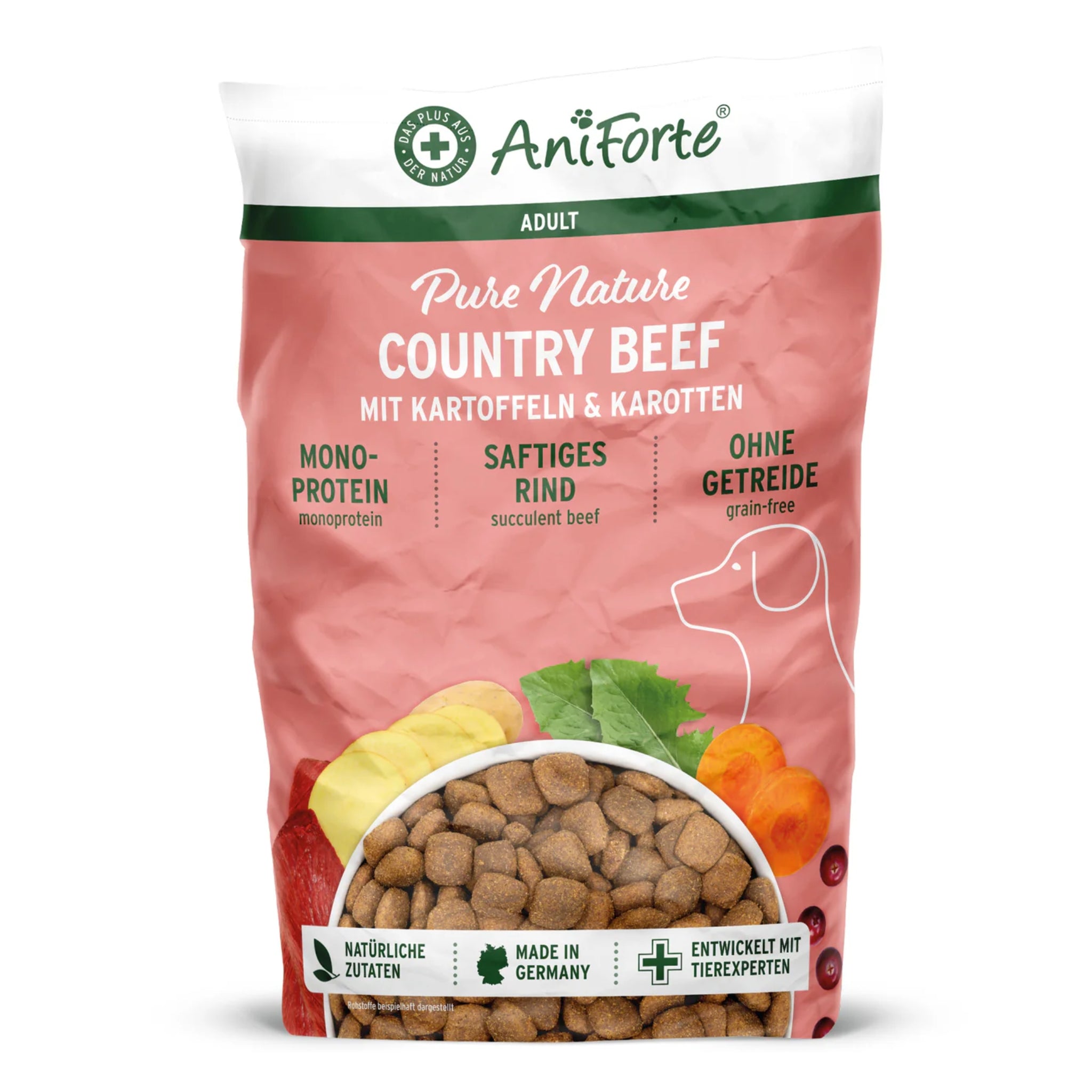 AniForte Pure Nature Country Beef Trockenfutter für Hunde – Getreidefrei, Reich an Omega - 3, Ideal für Allergiker - Woofshack