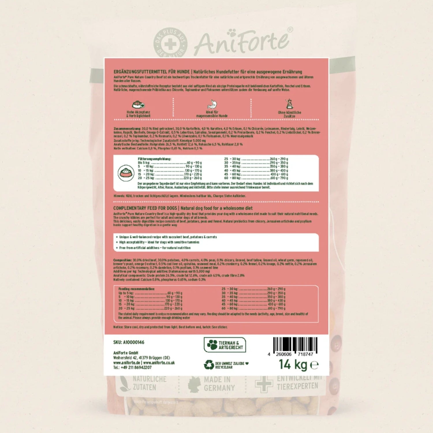 AniForte Pure Nature Country Beef Trockenfutter für Hunde – Getreidefrei, Reich an Omega - 3, Ideal für Allergiker - Woofshack