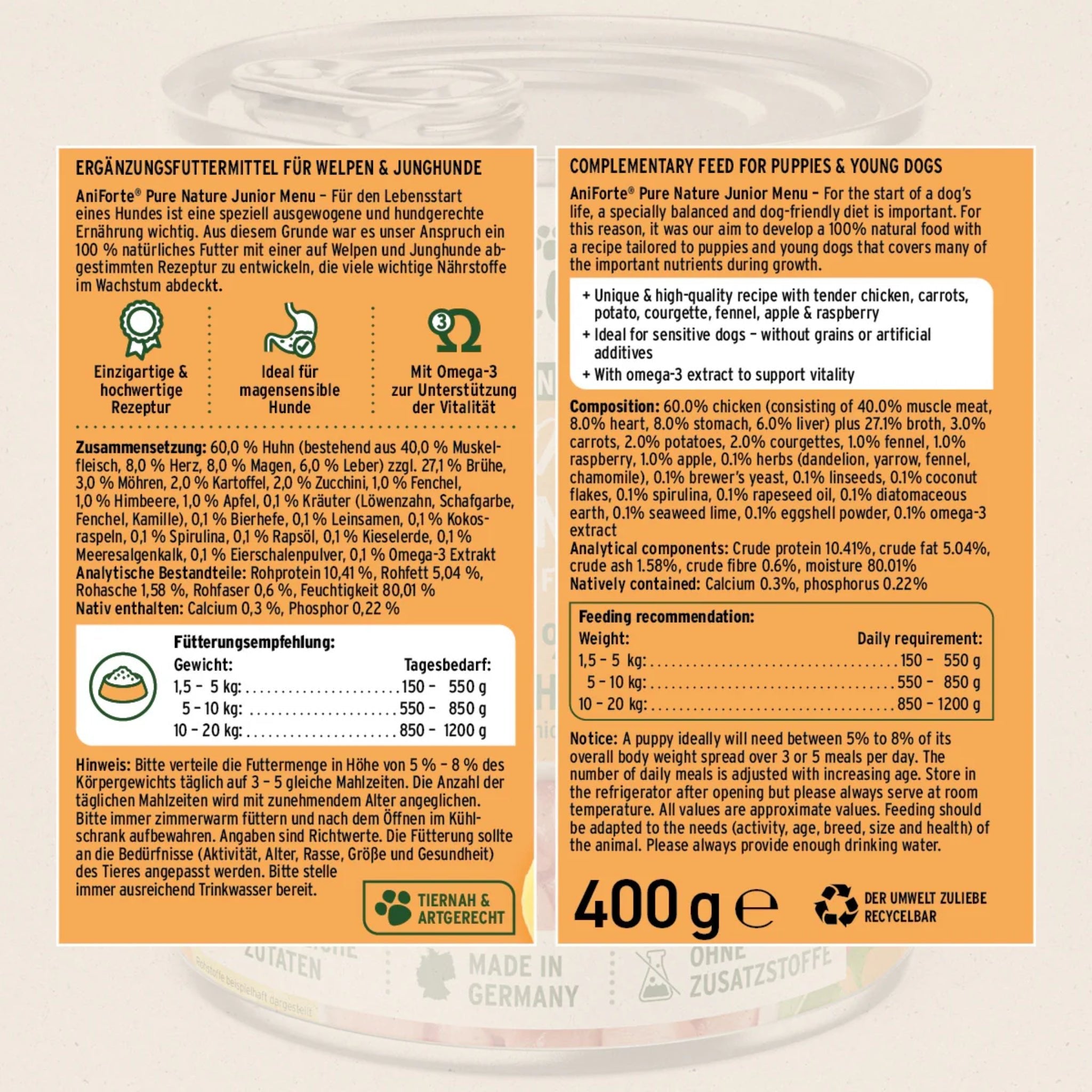 AniForte Pure Nature Junior Menu Chicken – Premium Welpen - Nassfutter ohne Getreide, 100% natürlich für gesundes Wachstum &amp; starke Knochen - Woofshack