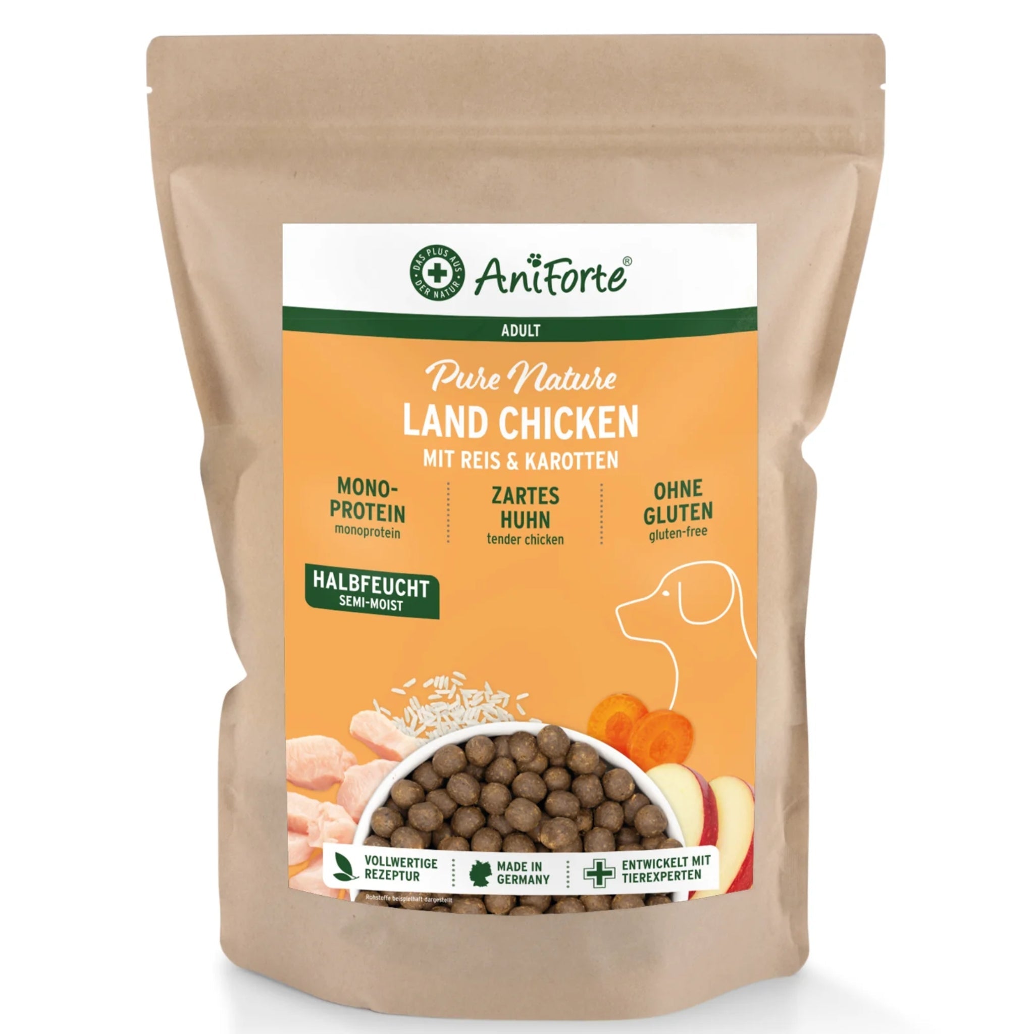 AniForte Pure Nature Land Chicken Halbfeuchtes Hunde Trockenfutter – Natürlich, Schmackhaft &amp; Ohne Zusatzstoffe für ausgewachsene &amp; ältere Hunde - Woofshack