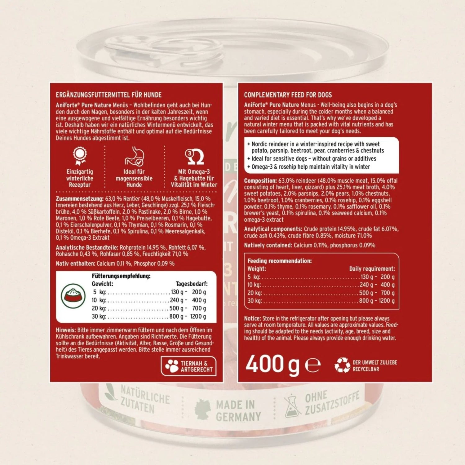 AniForte Pure Nature Winter Reindeer, Hunde Nassfutter - Woofshack