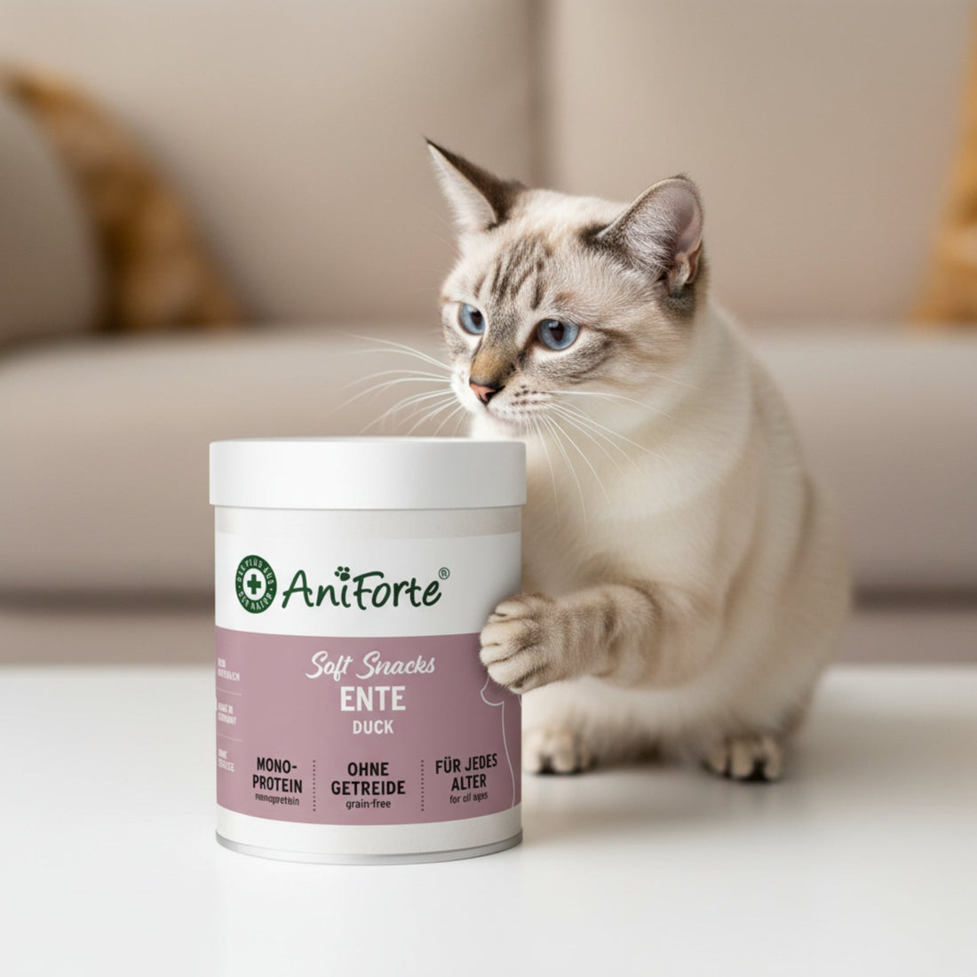 AniForte Soft Snack Ente – Weiche Premium - Leckerlis für Katzen, Natürlich &amp; Getreidefrei, Ideal für Training &amp; Belohnung - Woofshack