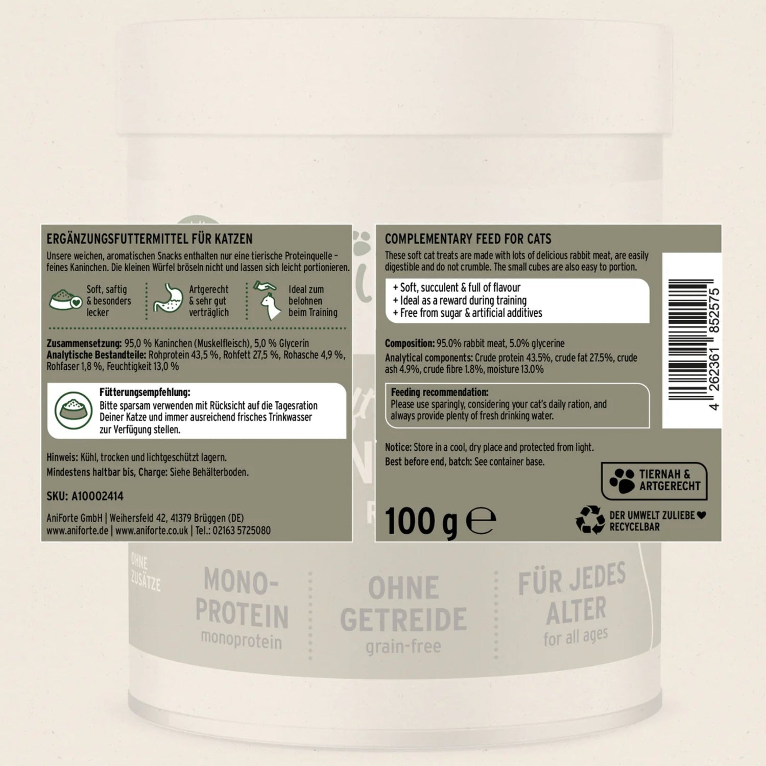 AniForte Soft Snack Kaninchen – Weiche Premium Katzensnacks mit 95% Kaninchenfleisch, Getreidefrei &amp; Ohne Zusätze - Woofshack