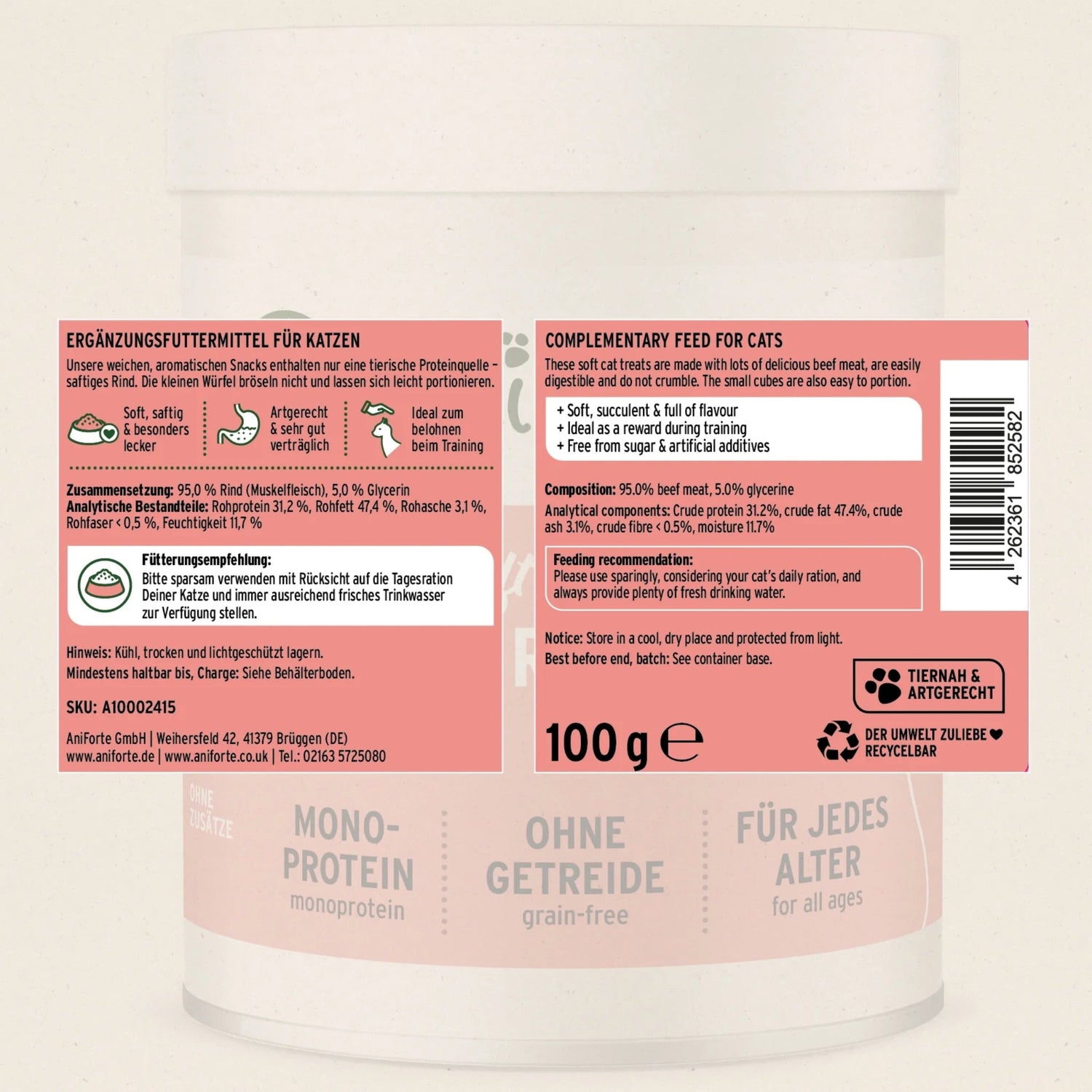 AniForte Soft Snack Rind – Weiche Katzensnacks aus 100% natürlichem Rindfleisch für anspruchsvolle Katzen - Woofshack