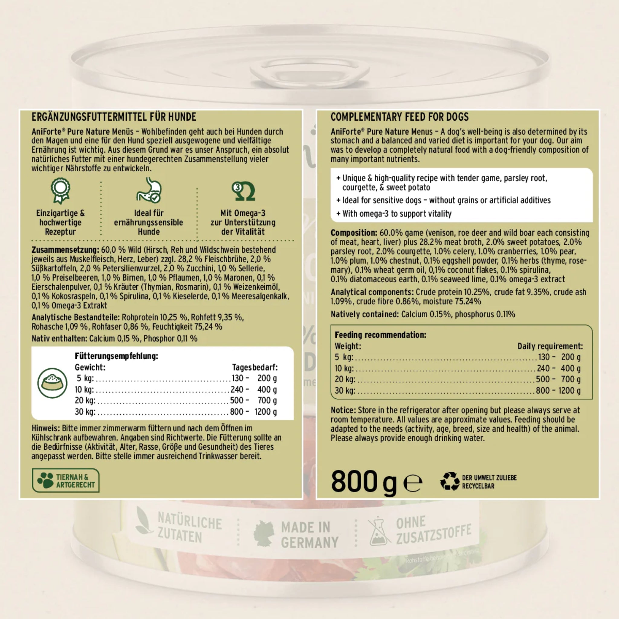 AniForte Pure Nature Wild Forest Premium Nassfutter – Getreidefreies Hundefutter mit Wildfleisch für natürliche Vitalität &amp; glänzendes Fell
