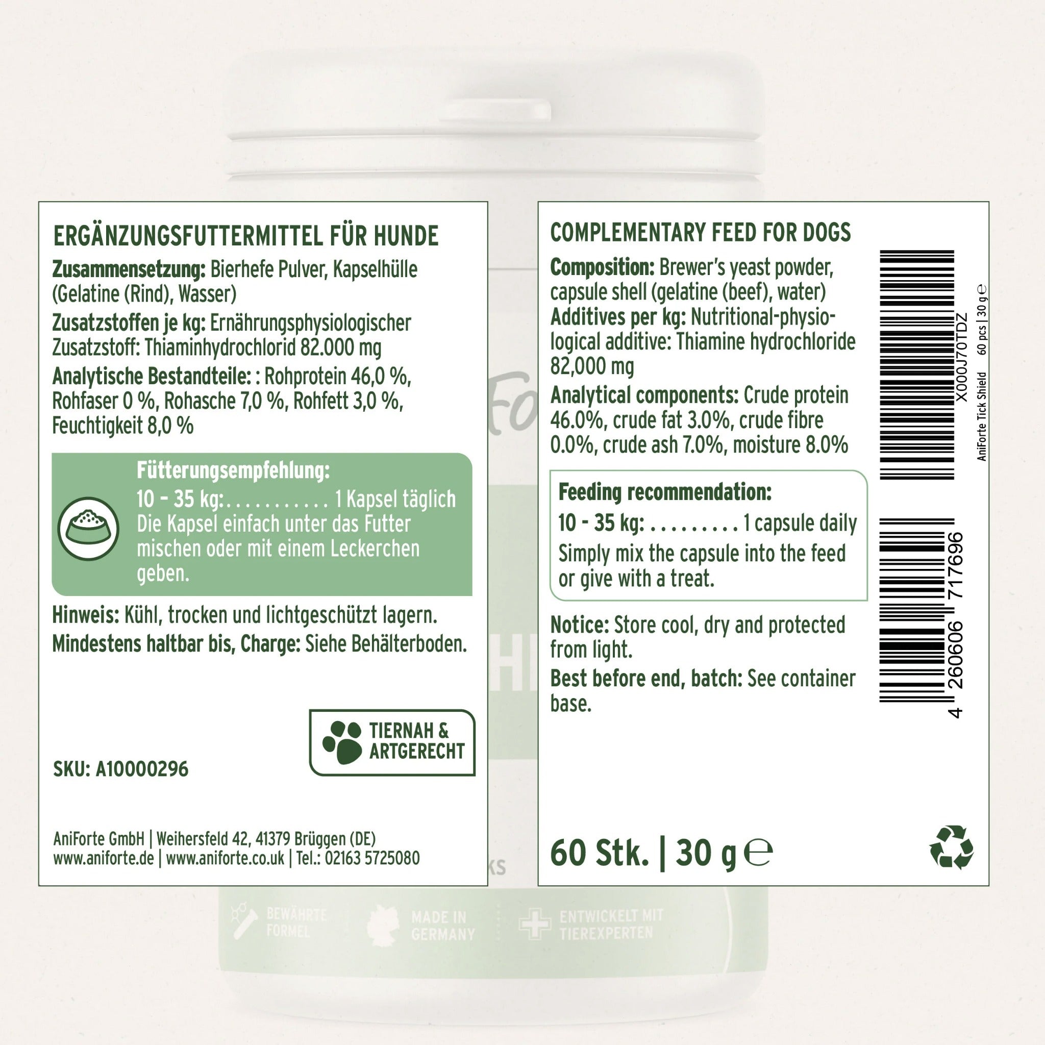AniForte ZeckenSchild Kapseln für Hunde – Natürlicher Zeckenschutz mit Bierhefe &amp; Vitamin B-Komplex für starke Hautbarriere und Abwehrkraft