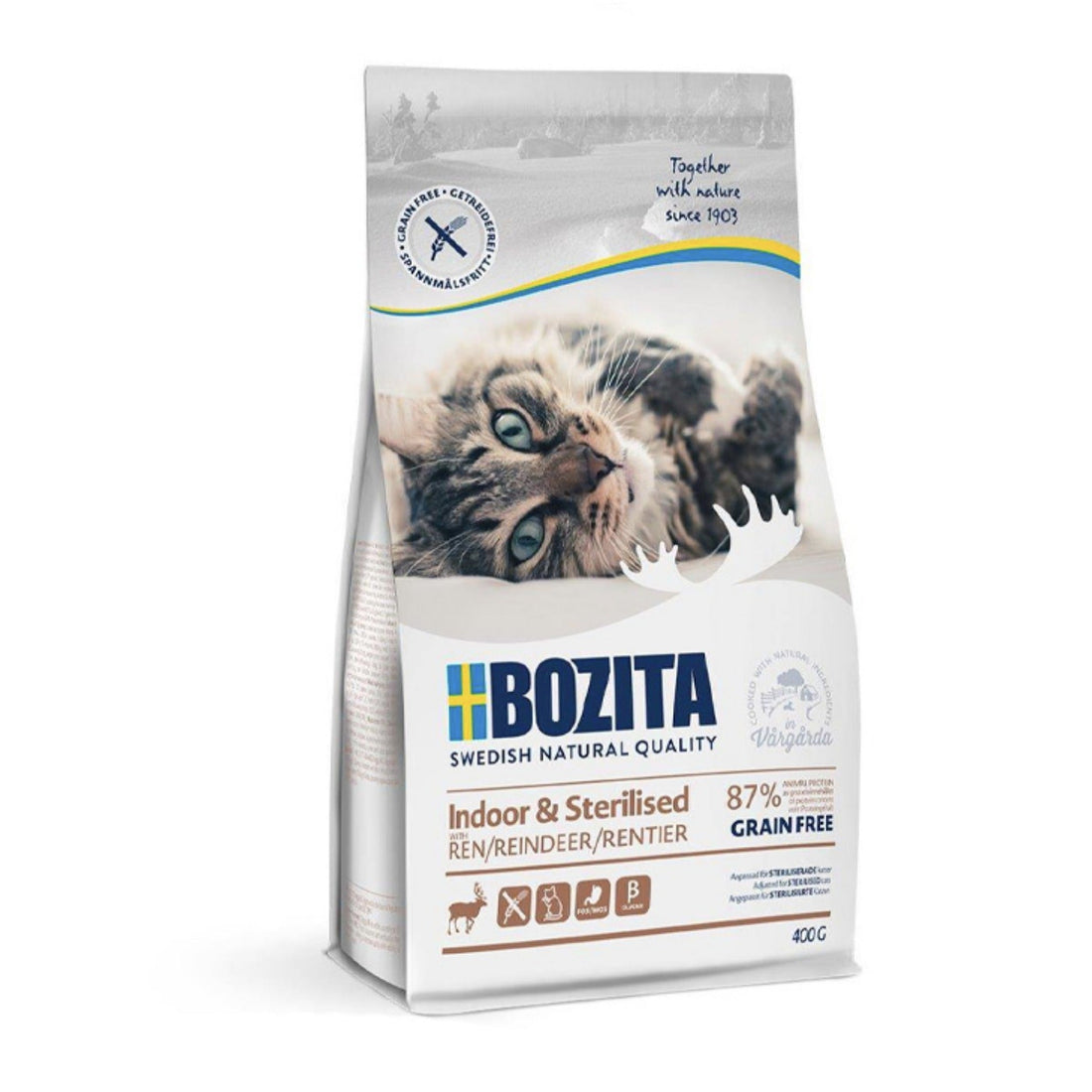 BOZITA Indoor/Sterilised Getreidefrei Rentier, Katzen Trockenfutter - Woofshack