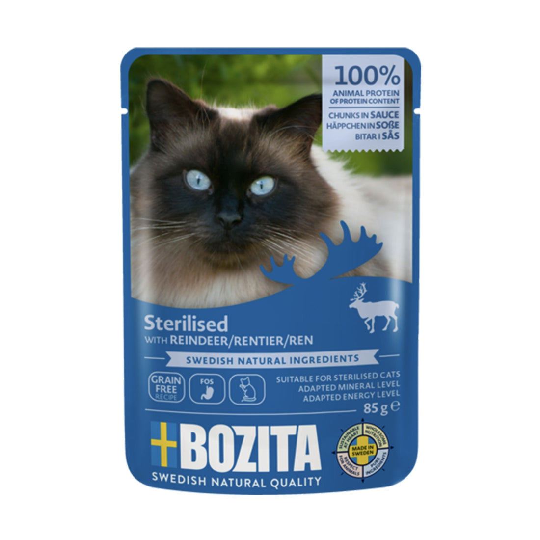BOZITA Pouch Häppchen in Gelee Indoor/Sterilised Rentier, Katzen Nassfutter - Woofshack