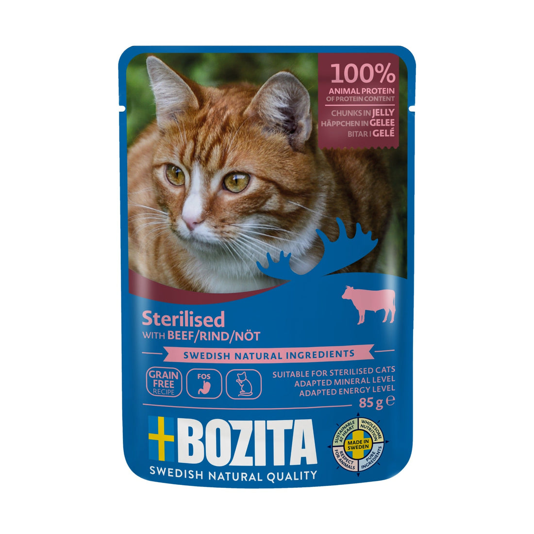 BOZITA Pouch Häppchen in Gelee Indoor/Sterilised Rind, Katzen Nassfutter - Woofshack
