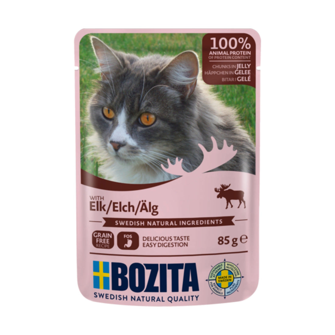 BOZITA Pouch Häppchen in Gelee mit Elch, Katzen Nassfutter - Woofshack