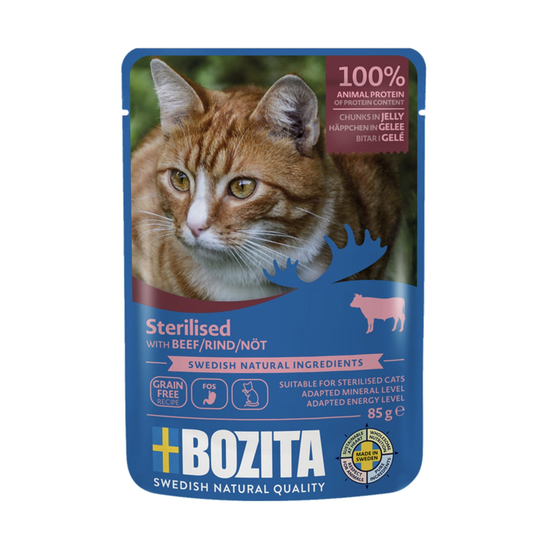 BOZITA Pouch Häppchen in Gelee Sterilised Rind, Katzen Nassfutter - Woofshack