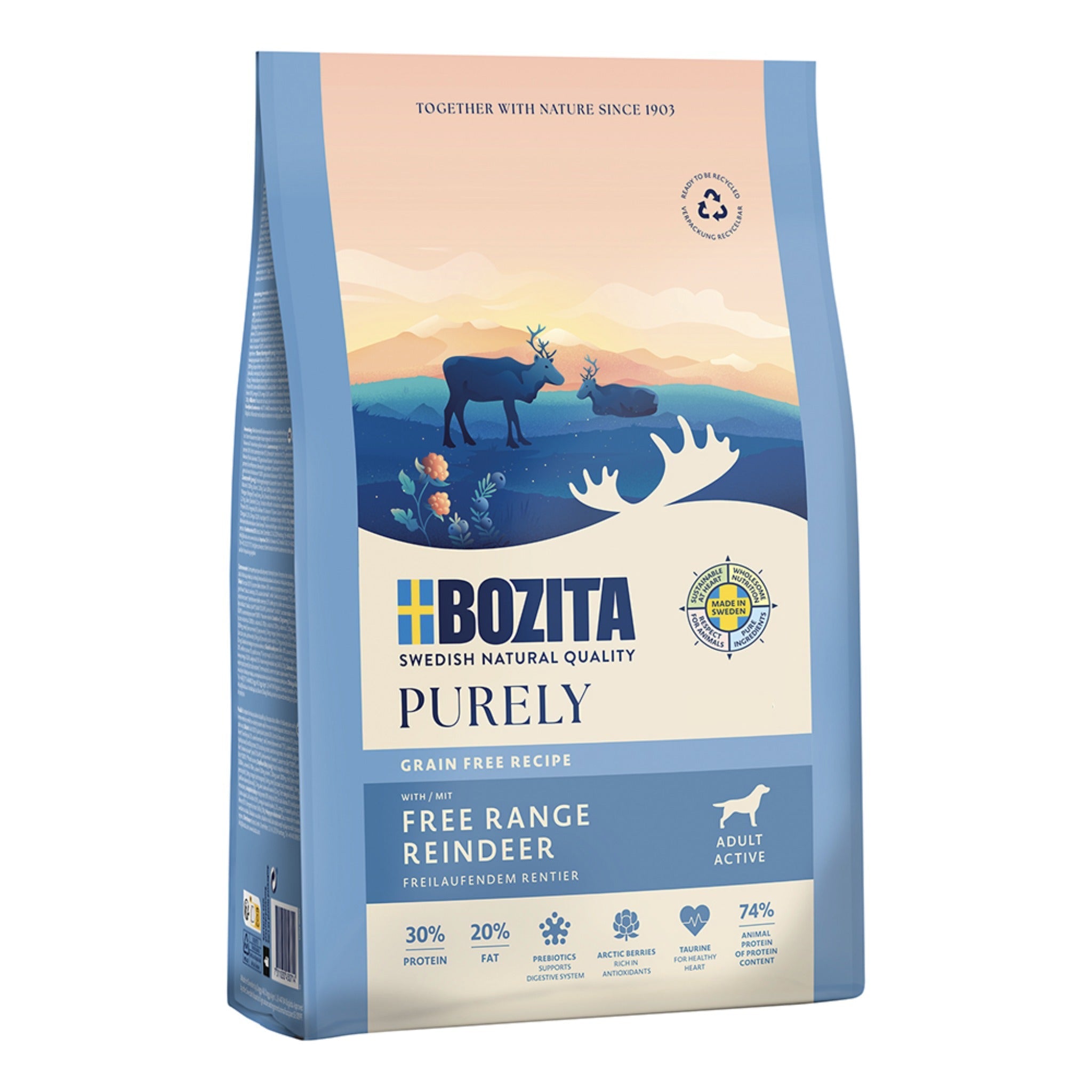 BOZITA Purely Adult Active mit Rentier, Hunde Trockenfutter - Woofshack