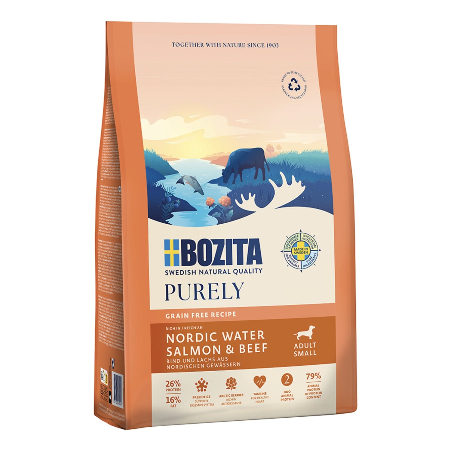BOZITA Purely Adult Small mit Lachs &amp; Rind, Hunde Trockenfutter - Woofshack