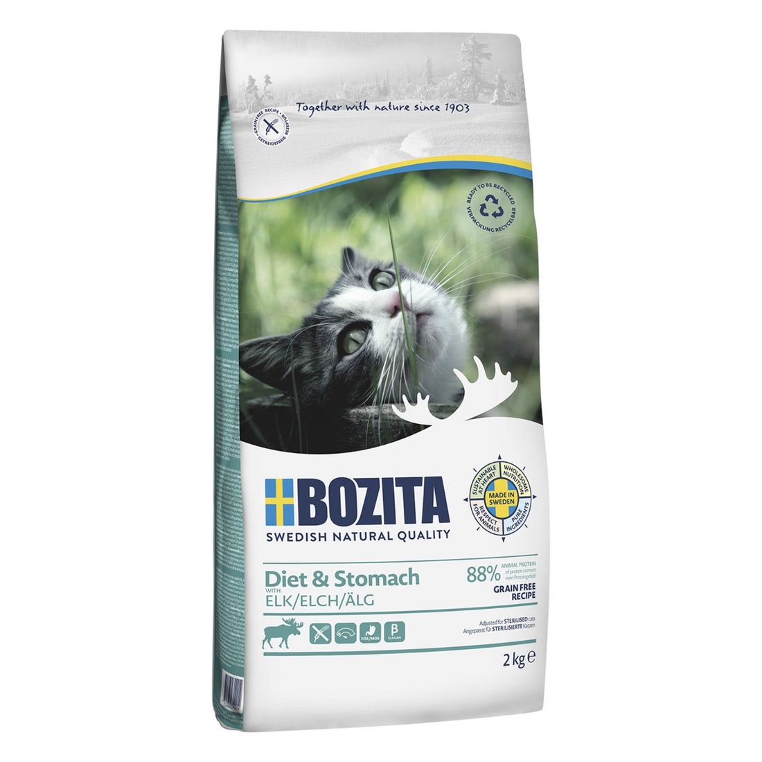 BOZITA Sterilised Diet &amp; Stomach Getreidefrei Elch, Katzen Trockenfutter - Woofshack
