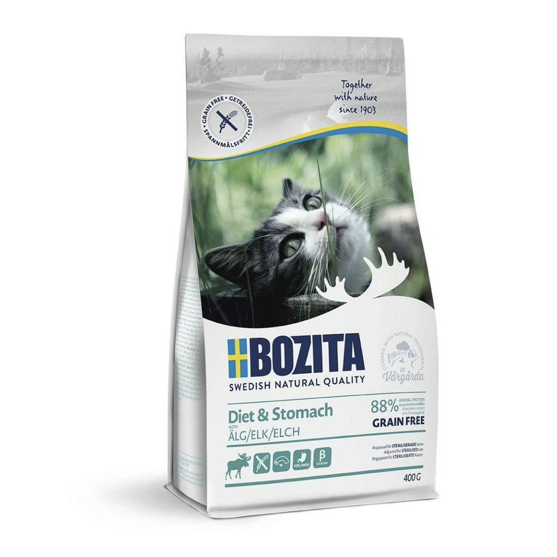 BOZITA Sterilised Diet &amp; Stomach Getreidefrei Elch, Katzen Trockenfutter - Woofshack