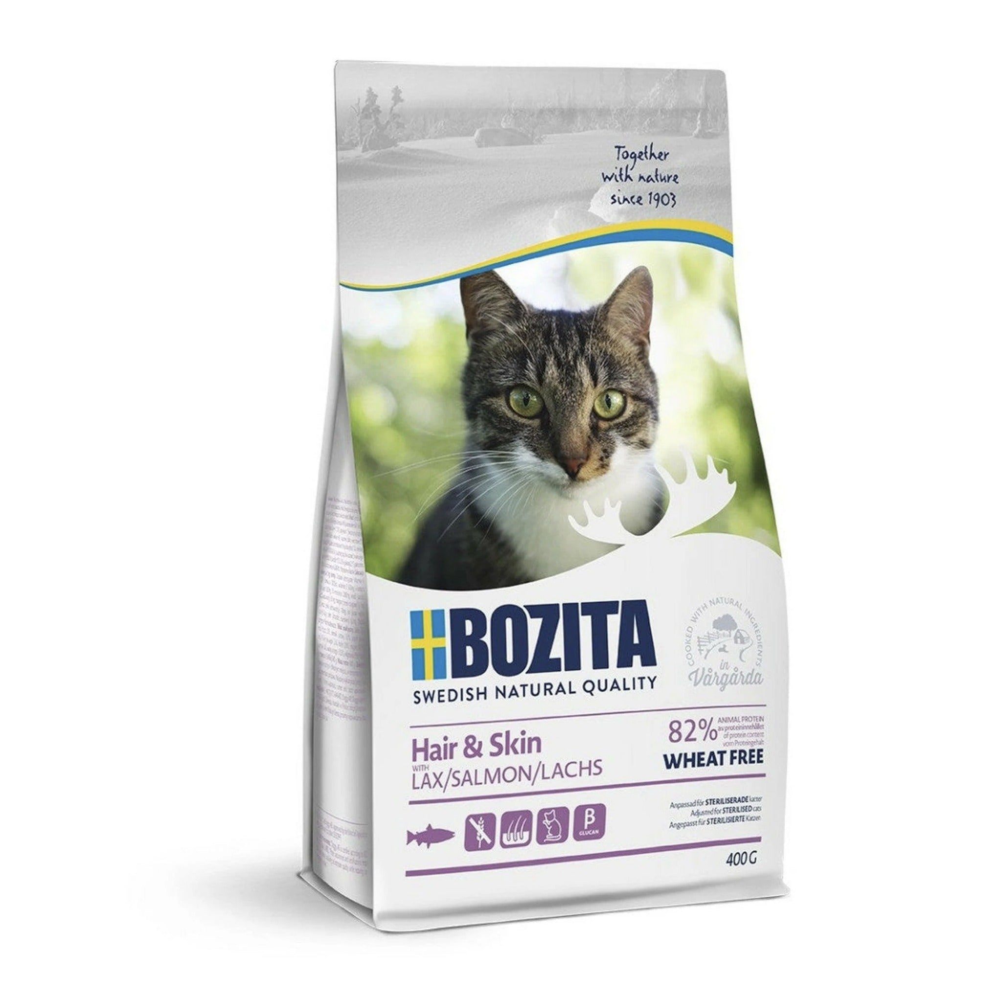 BOZITA Sterilised Hair &amp; Skin Weizenfrei Lachs, Katzen Trockenfutter - Woofshack