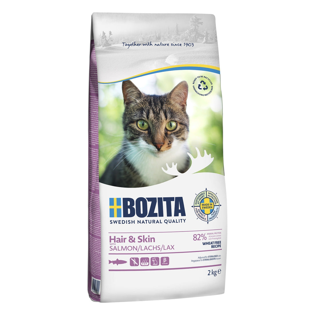 BOZITA Sterilised Hair &amp; Skin Weizenfrei Lachs, Katzen Trockenfutter - Woofshack