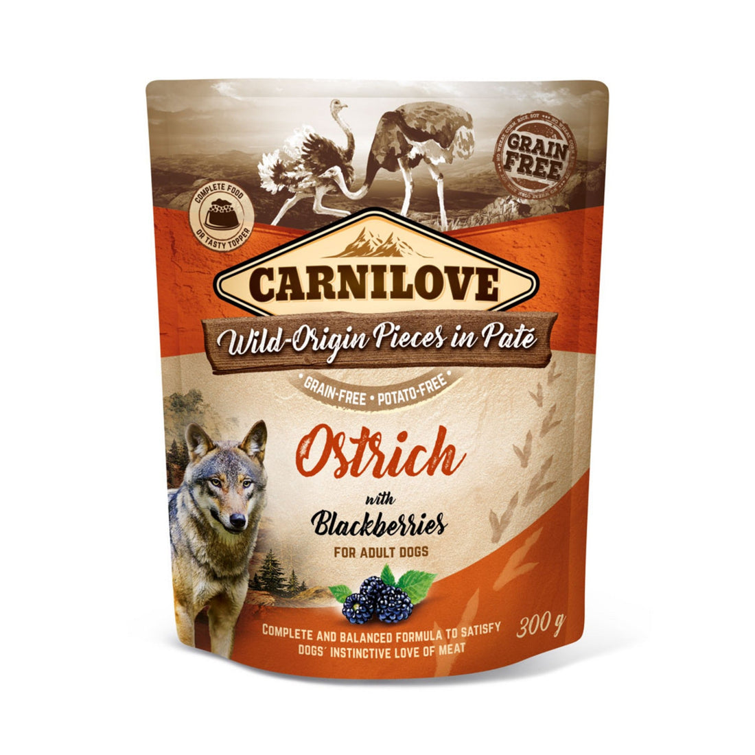 Carnilove Dog Pouch Adult Ostrich with Blackberries, Hunde Nassfutter - Woofshack