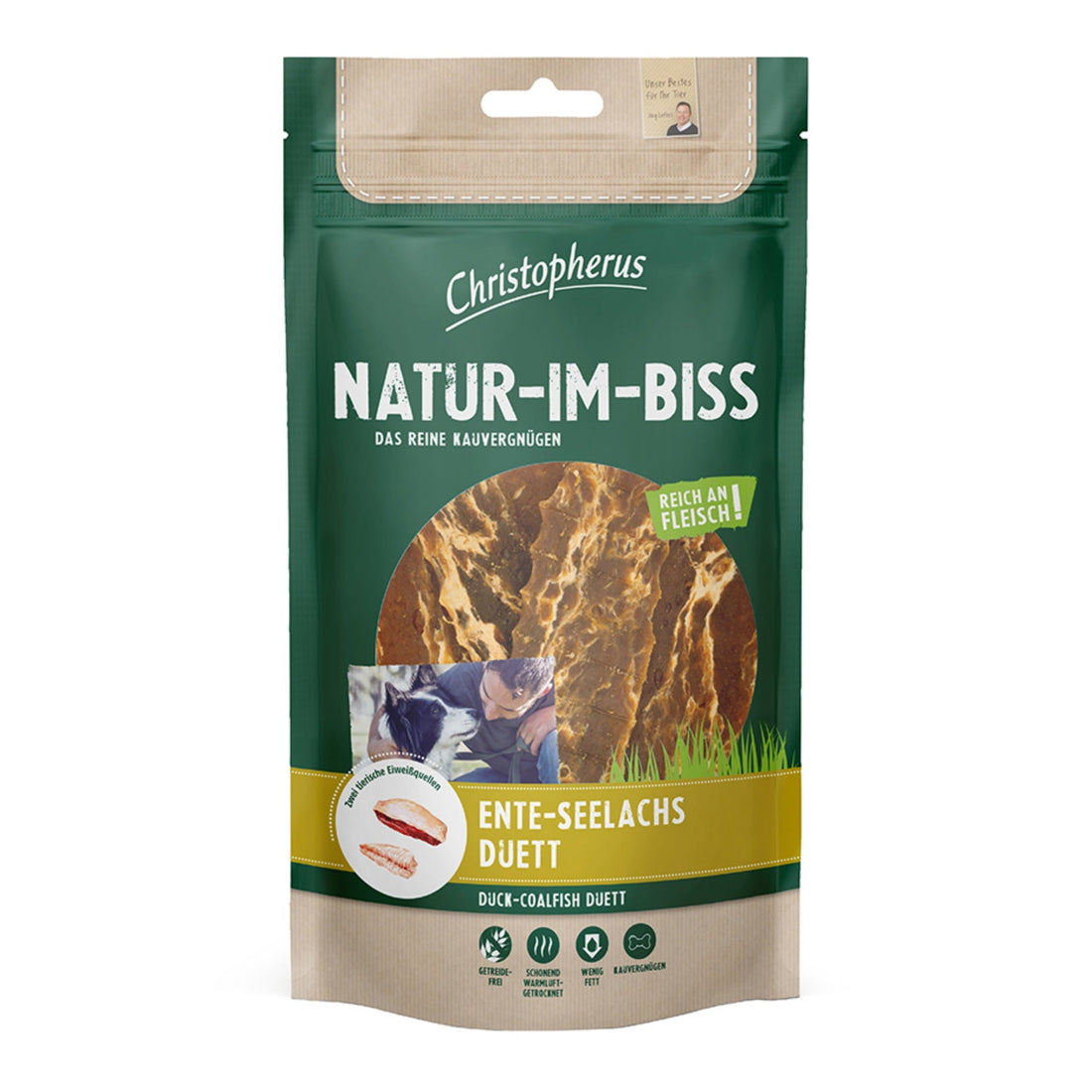 Christopherus Natur - Im - Biss Ente - Seelachs Duett, Hundesnack - Woofshack