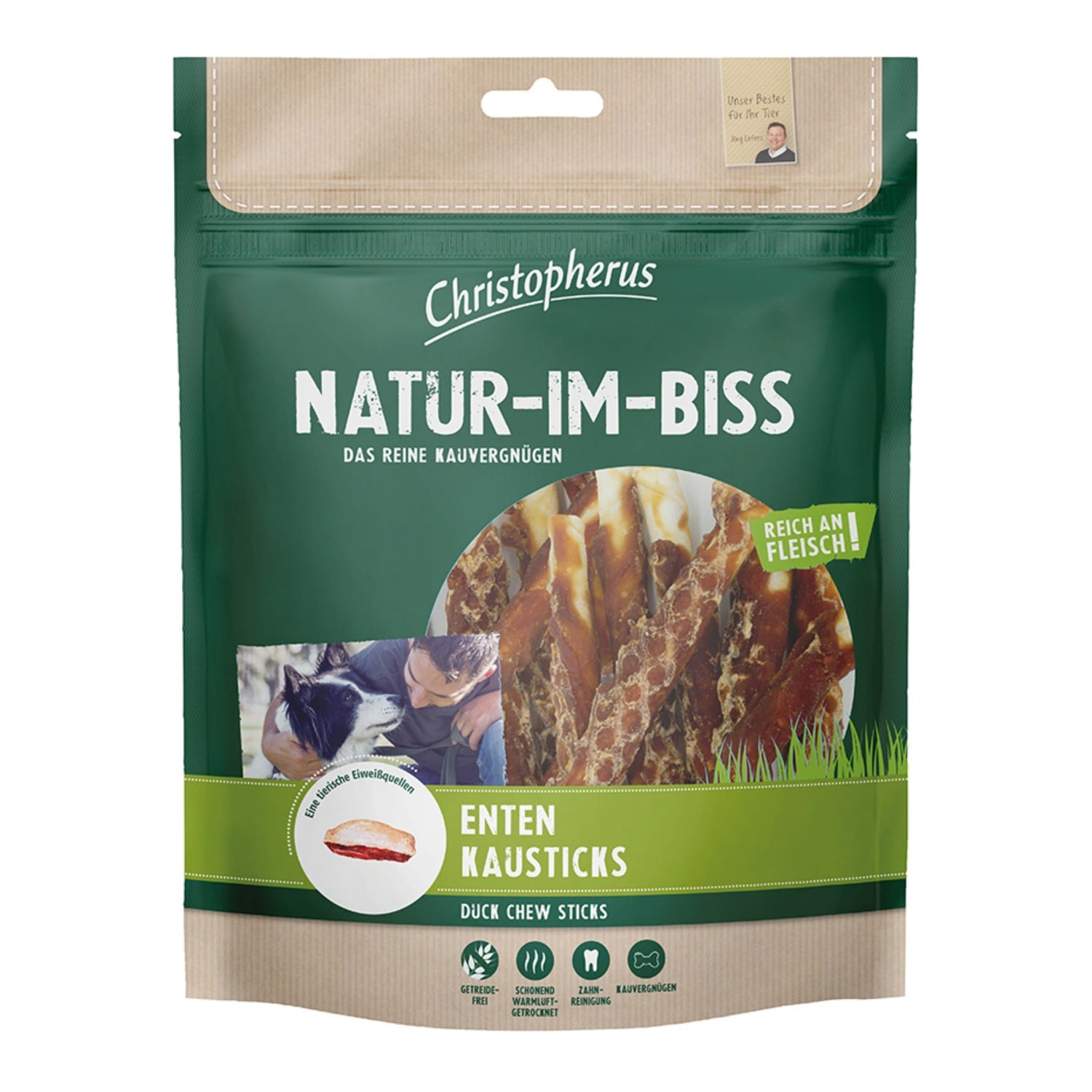 Christopherus Natur - Im - Biss Enten Kausticks, Hundesnack - Woofshack