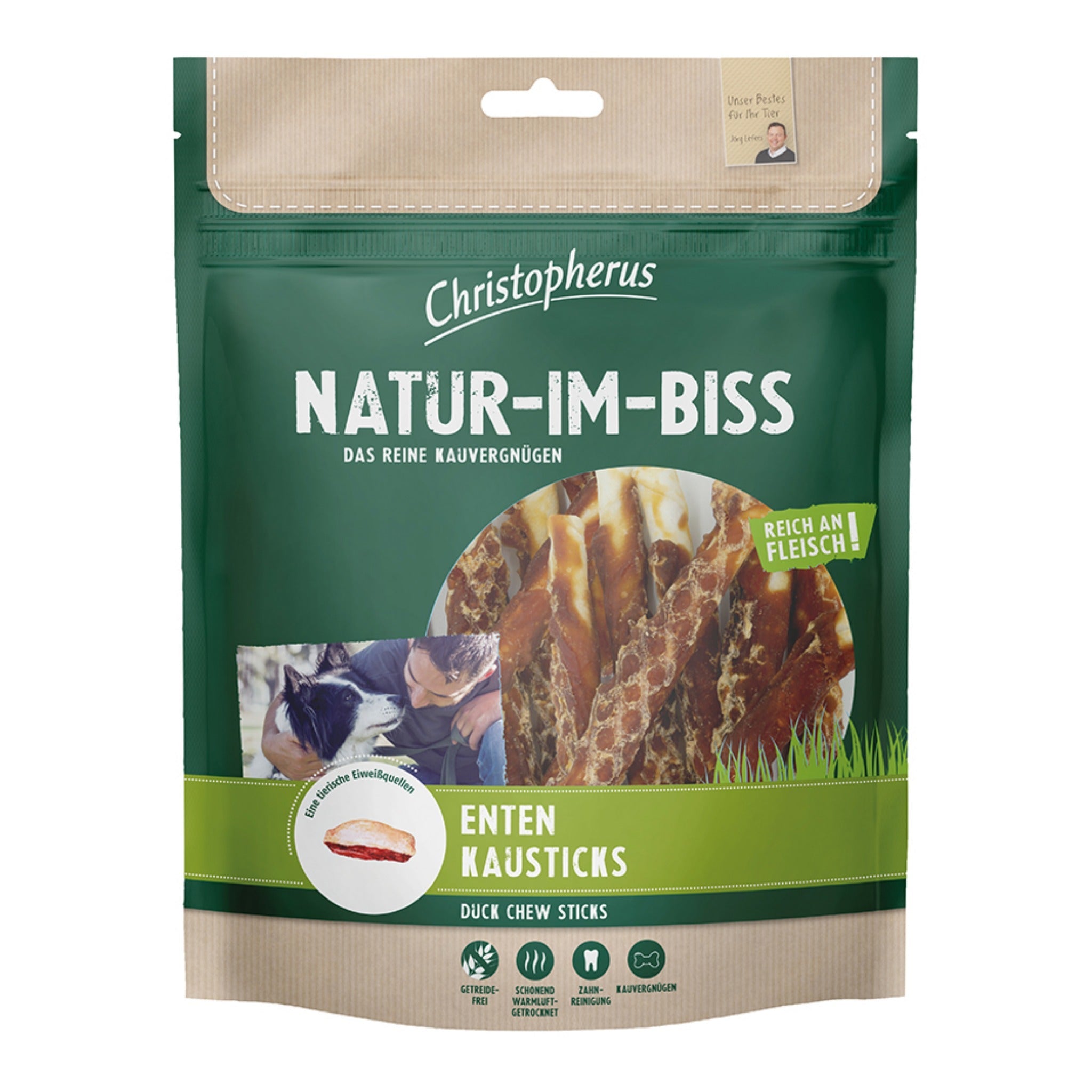 Christopherus Natur - Im - Biss Enten Kausticks, Hundesnack - Woofshack