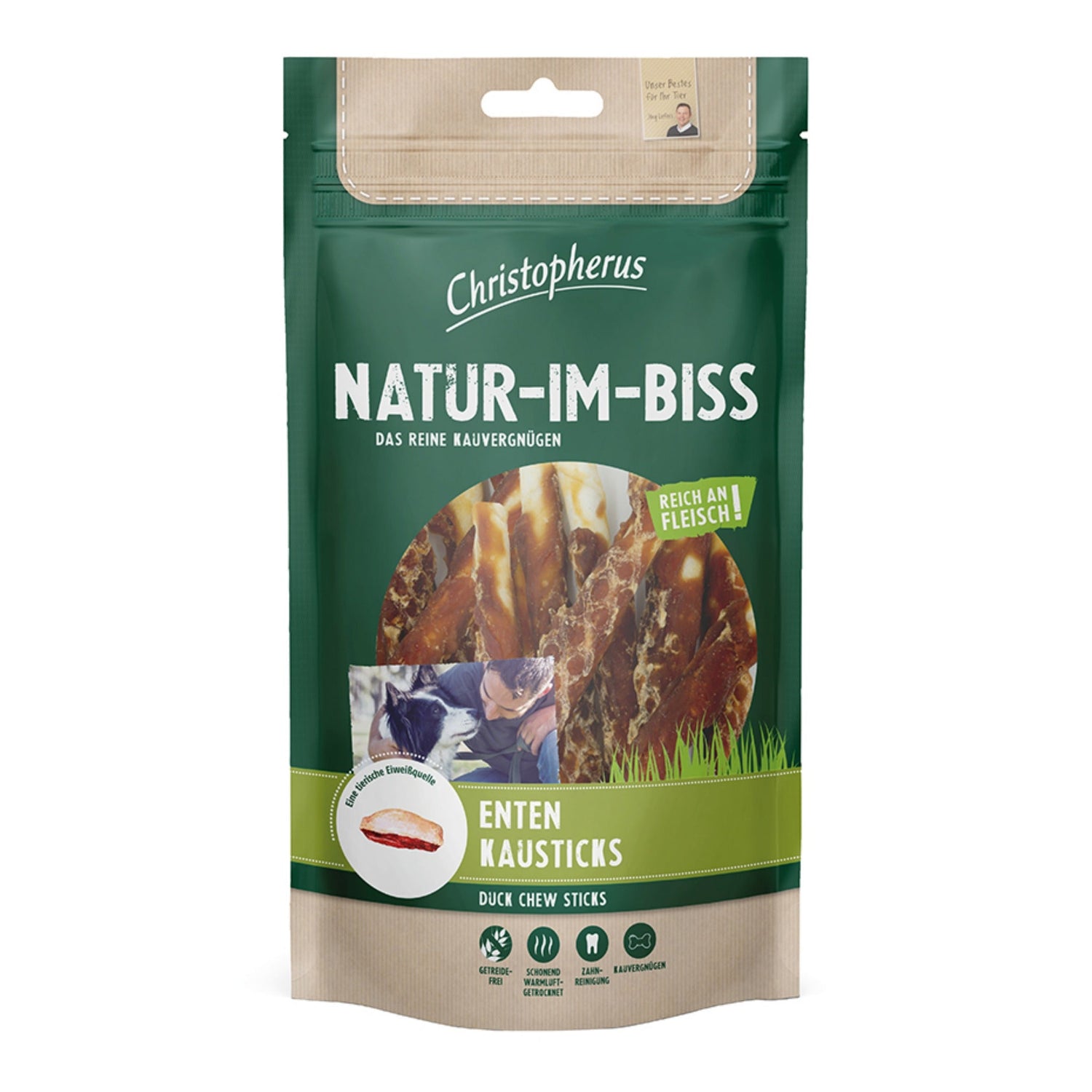 Christopherus Natur - Im - Biss Enten Kausticks, Hundesnack - Woofshack