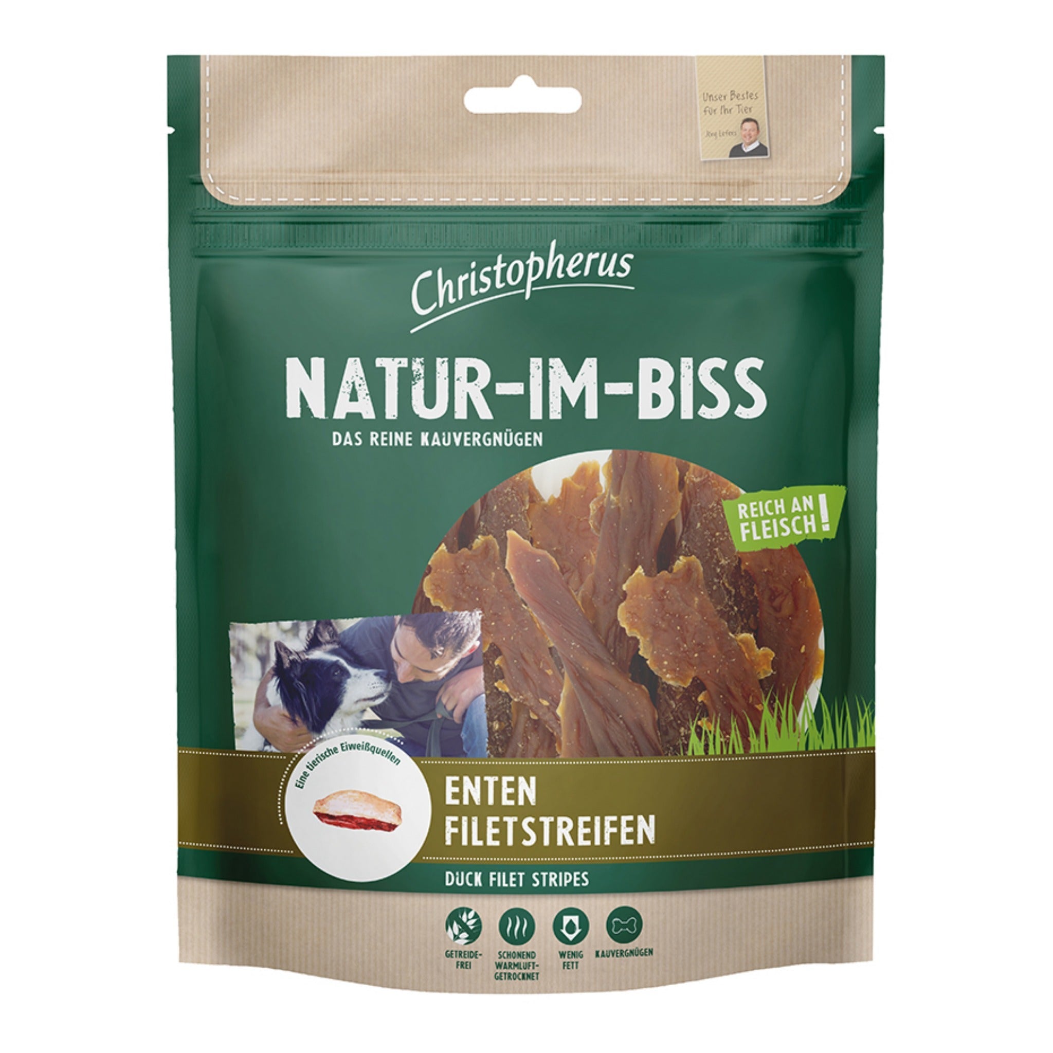 Christopherus Natur - Im - Biss Entenfiletstreifen, Hundesnack - Woofshack