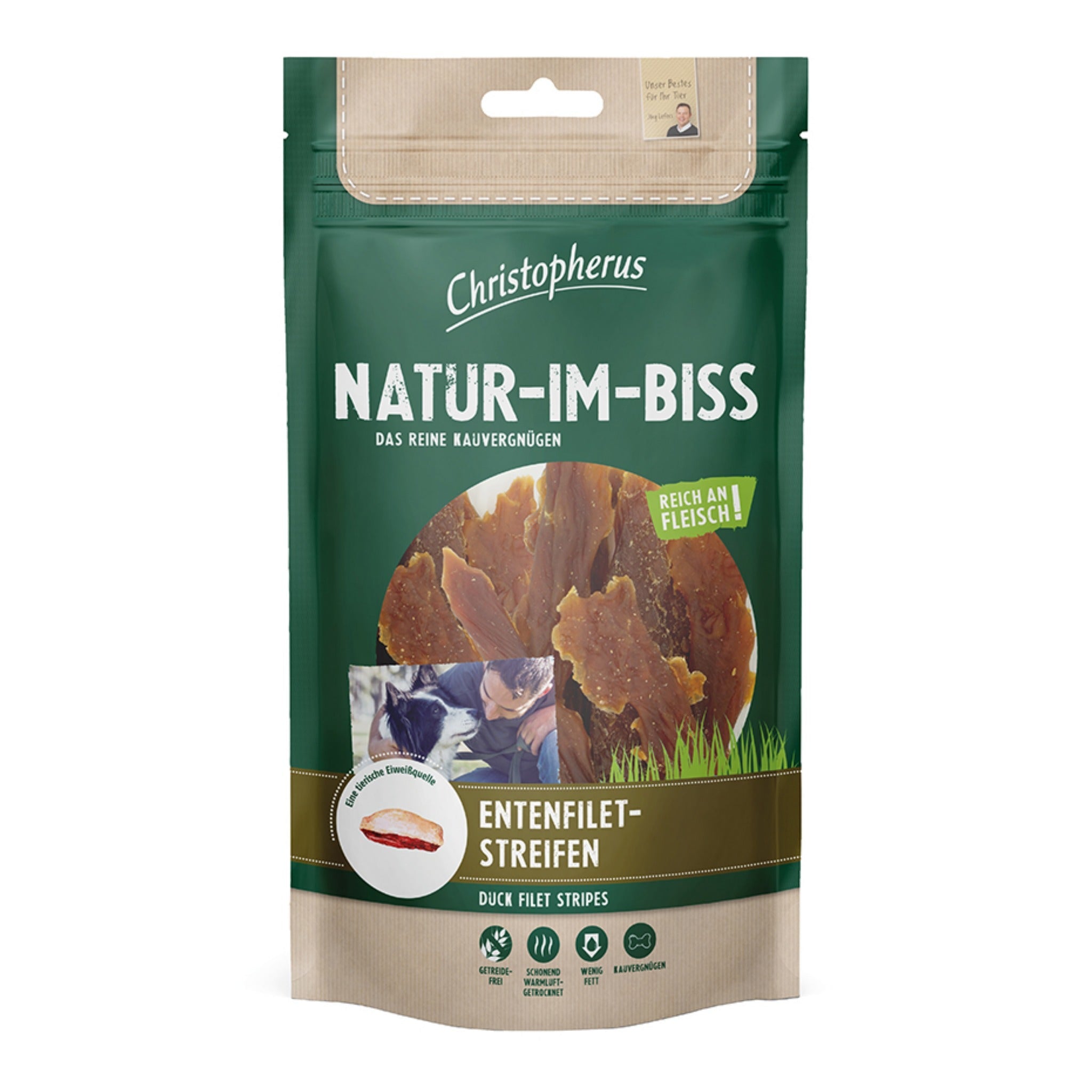 Christopherus Natur - Im - Biss Entenfiletstreifen, Hundesnack - Woofshack