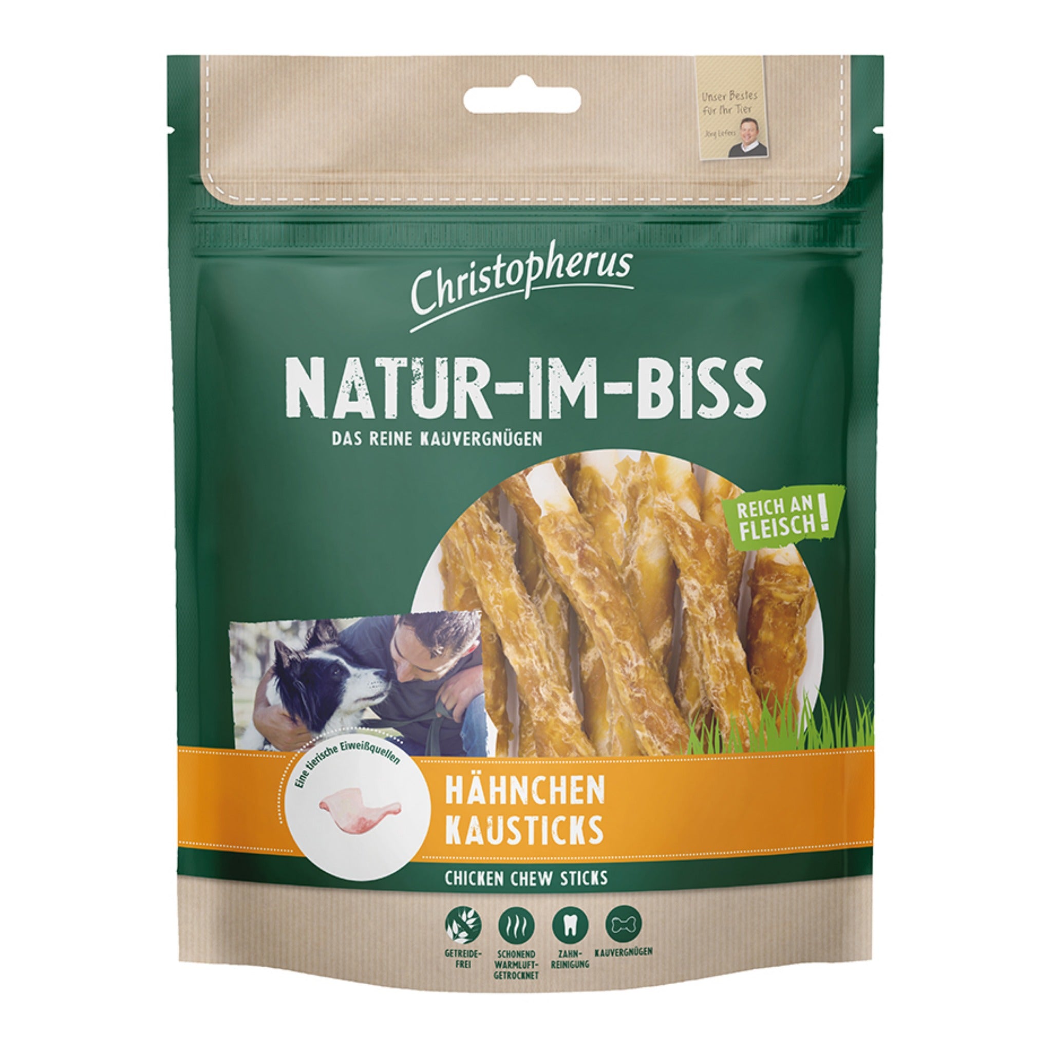 Christopherus Natur-Im-Biss Hähnchen Kausticks – Getreidefreie Kausnacks für natürliche Zahnpflege &amp; starke Kaumuskulatur