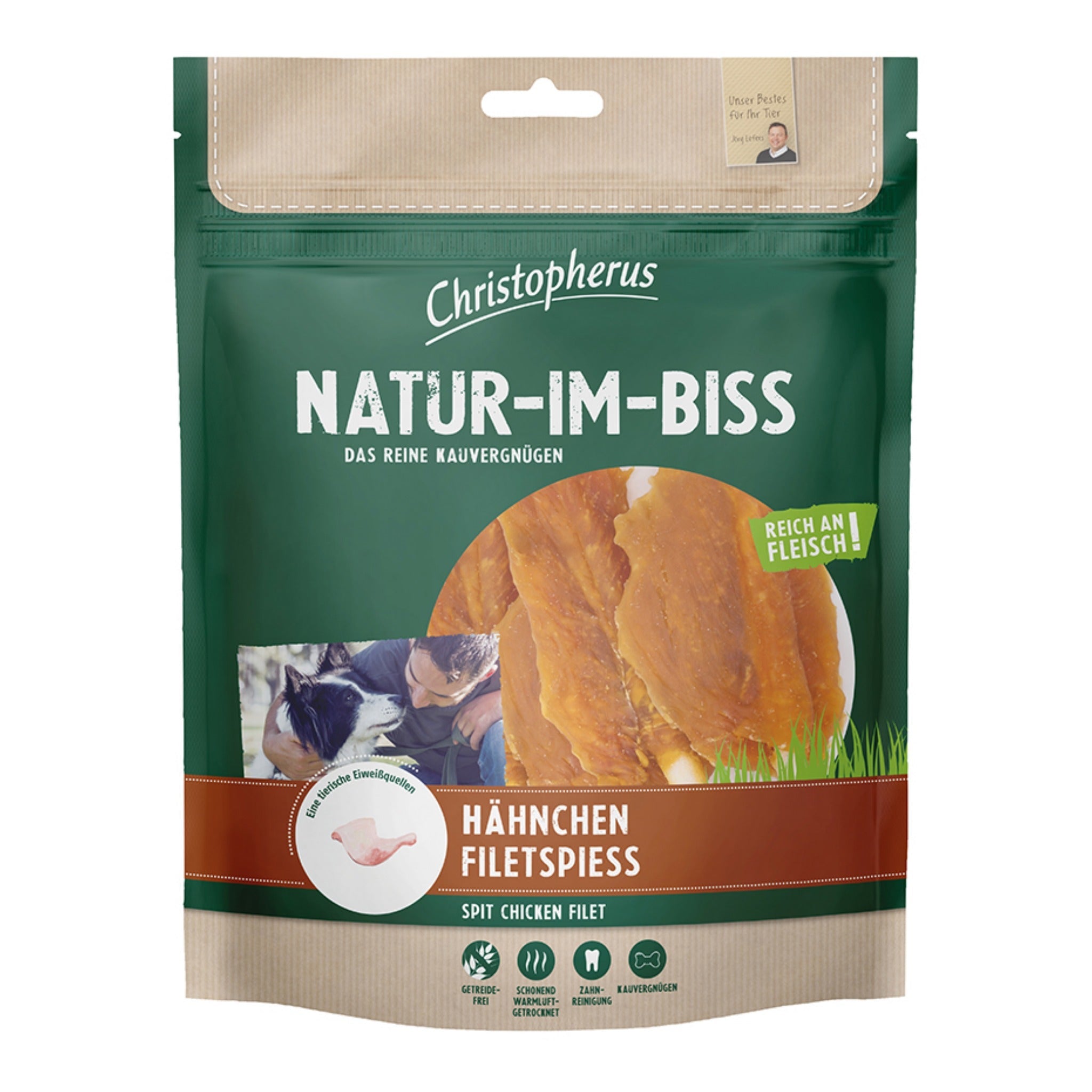 Christopherus Natur - Im - Biss Hähnchen Filetspieß, Hundesnack - Woofshack