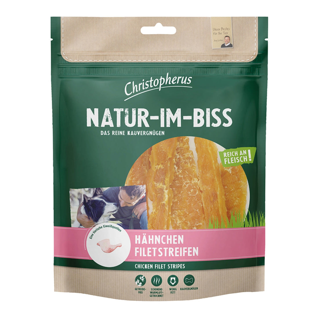 Christopherus Natur - Im - Biss Hähnchen Filetstreifen, Hundesnack - Woofshack