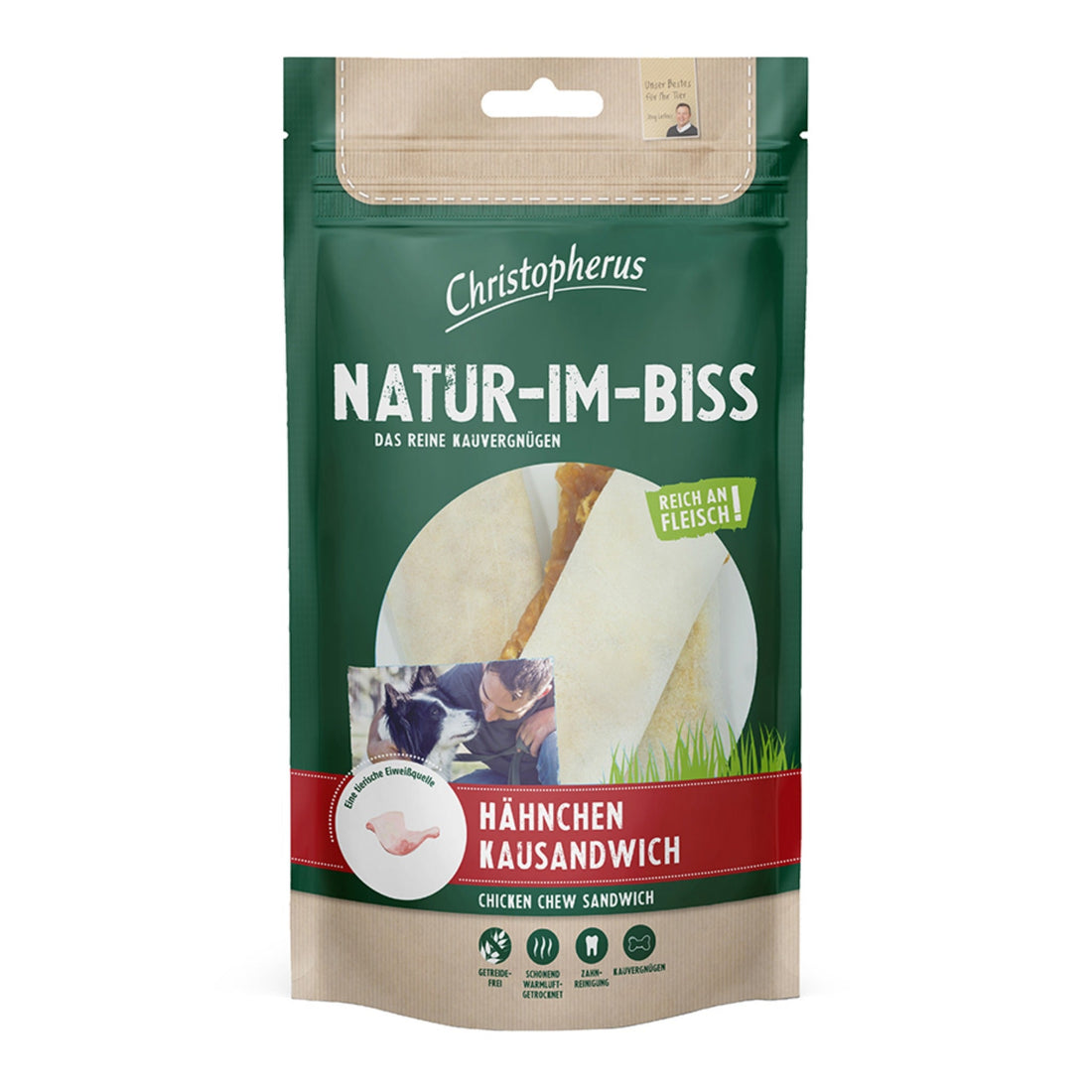 Christopherus Natur - Im - Biss Hähnchen Kausandwich, Hundesnack - Woofshack