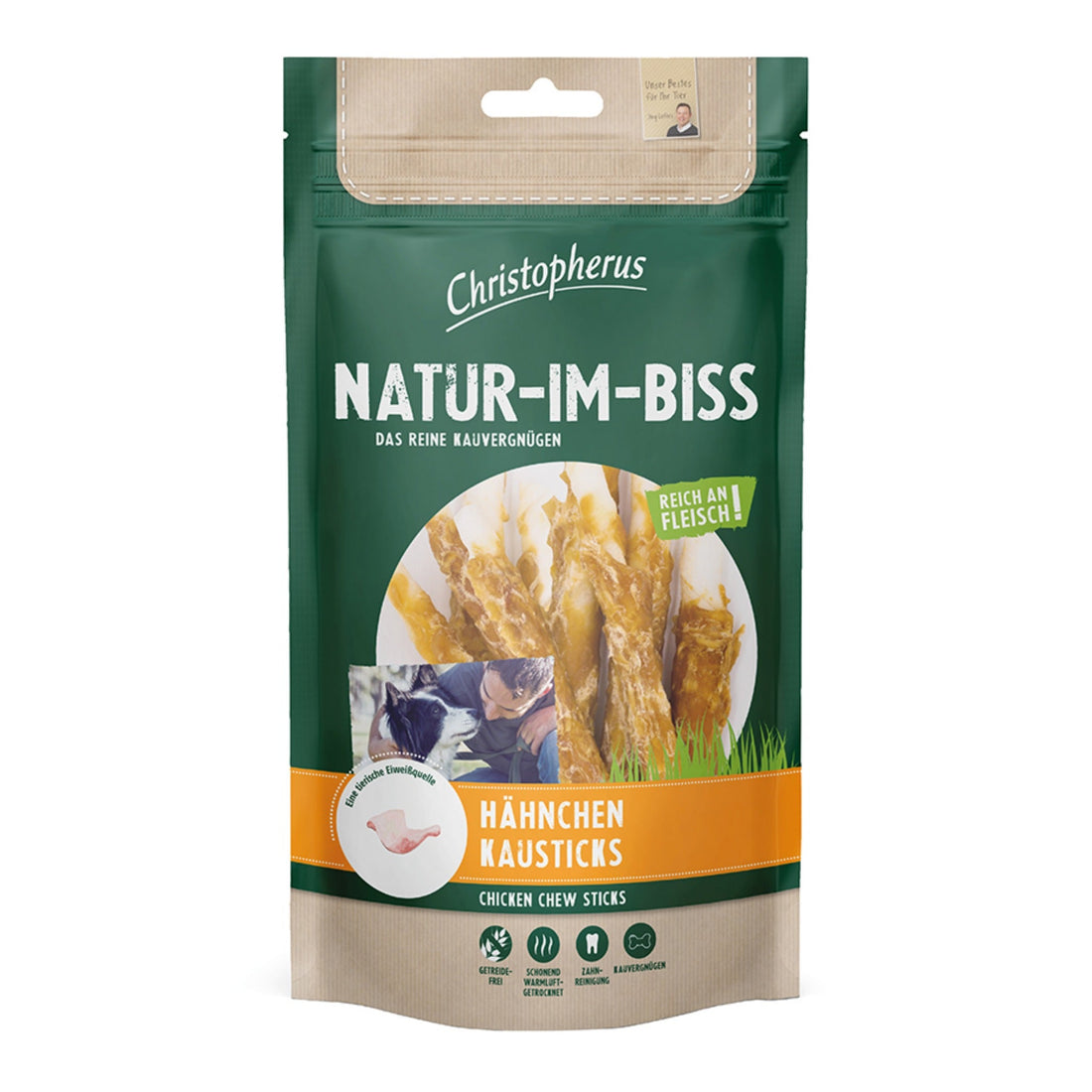 Christopherus Natur - Im - Biss Hähnchen Kausticks, Hundesnack - Woofshack